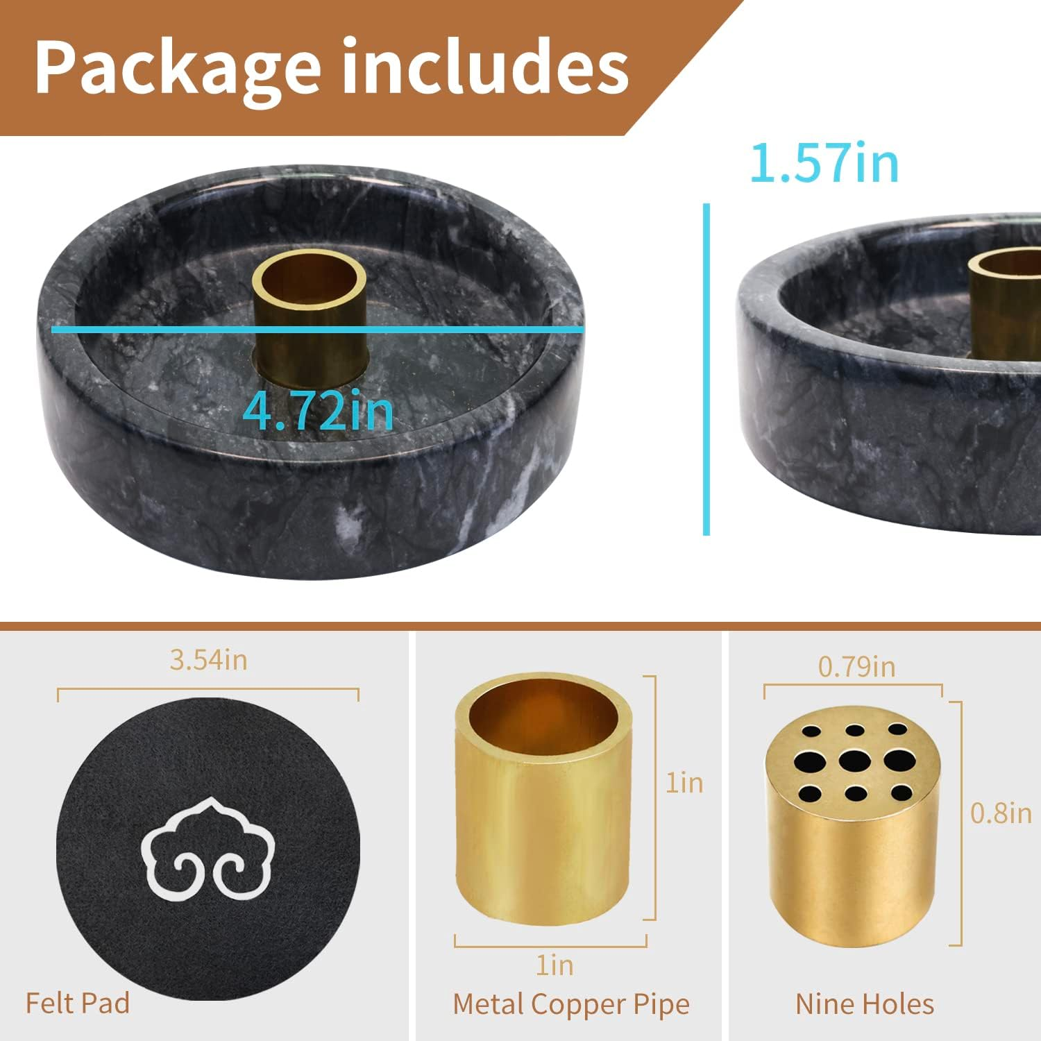 Natural Marble Palo Santo Holder,Incense Burner for Palo Santo Sticks, Handmade Stick Incense Holder Ideal for Smudging, Incense Burning, Decoration.Easily Grab All Incense Ash (Black) image number 4