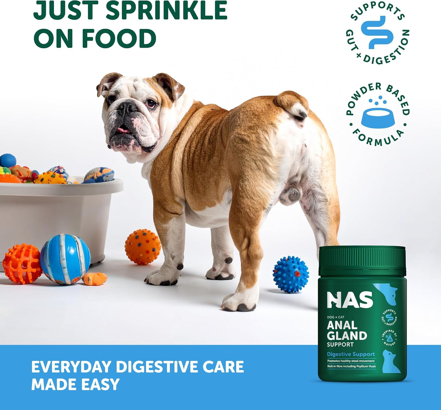 Natural Animal Solutions Anal Gland Support for Dogs & Cats &ndash; Natural Digestive Supplement with Fiber, Probiotics & Enzymes &ndash; Supports Gland Function, Gut Health & Daily Comfort &ndash; 120G