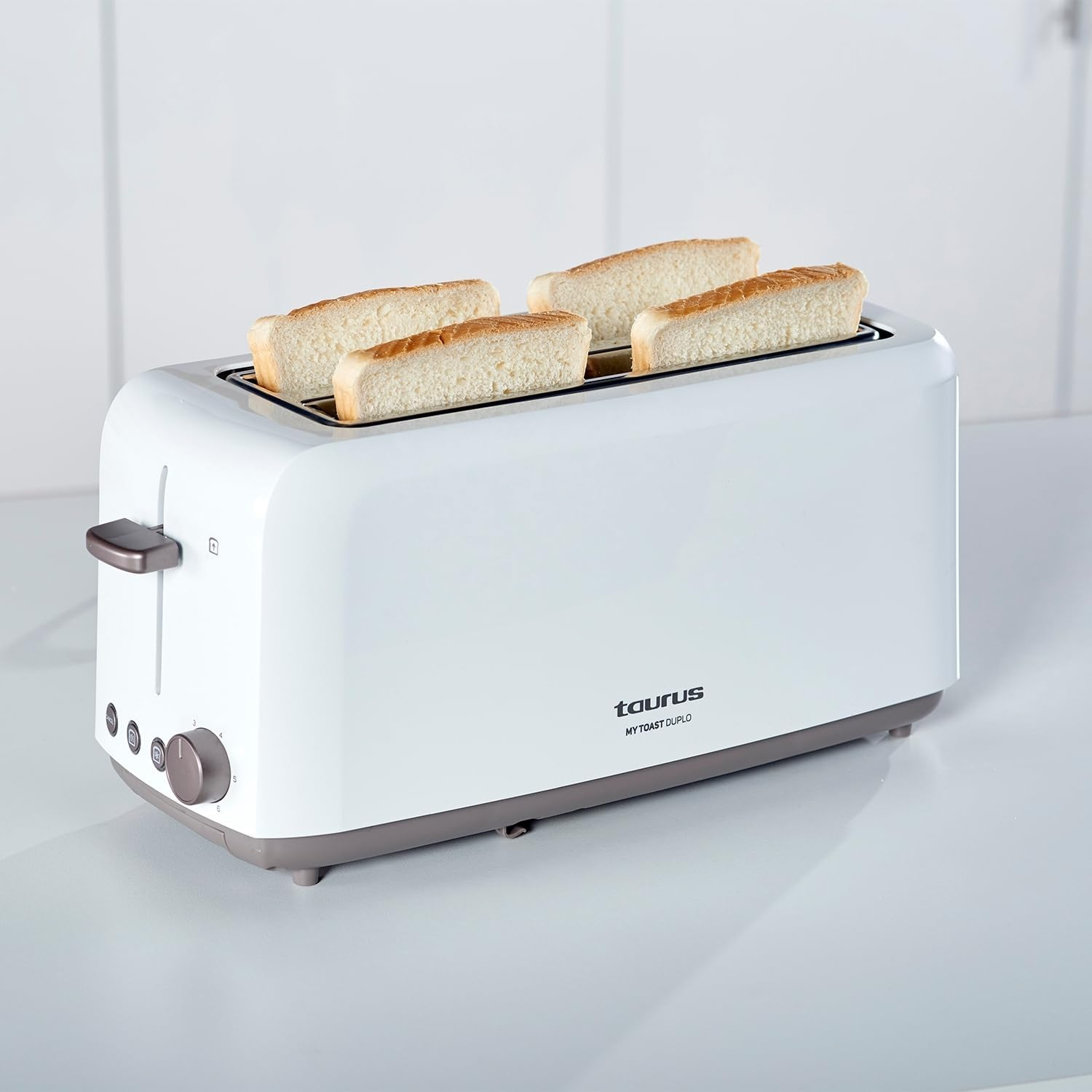 TAURUS Mytoast 3 Duplo Toasters 1450W Three Function LED Light 0 Decibels 2 Extra Long Slots Plastic White image number 5