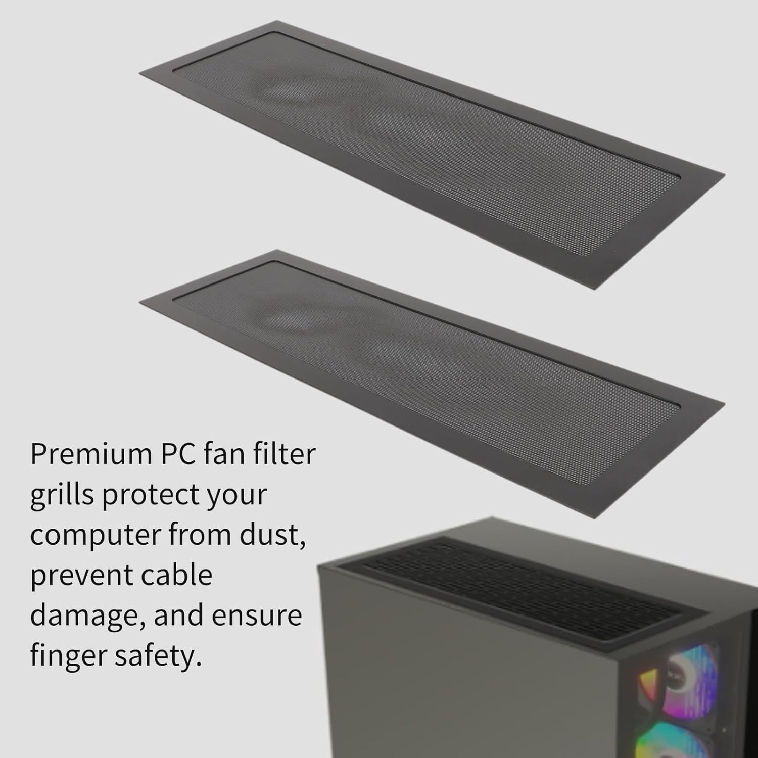 2Pcs Magnetic Dust Filter PC, Computer Fan Filter Grills PVC, 4.72X14.17In Magnetic Frame PC Cooler Fan Dust Filter Fine Mesh for Fan Vent for Computer Cooler Fan (Black) - White image number 2