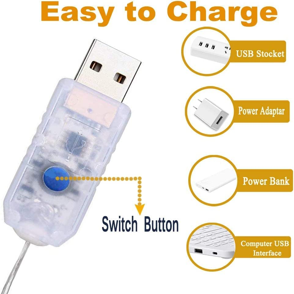 [2 Pack] QOCNAM Led String Lights, 10M 100LED String Fairy Lights USB Powered Copper Wire Lights with Remote Timer,8 Mode Waterproof for Christmas Bedroom Party Garden Wedding Decorative (Warm White) - Multi Color image number 6