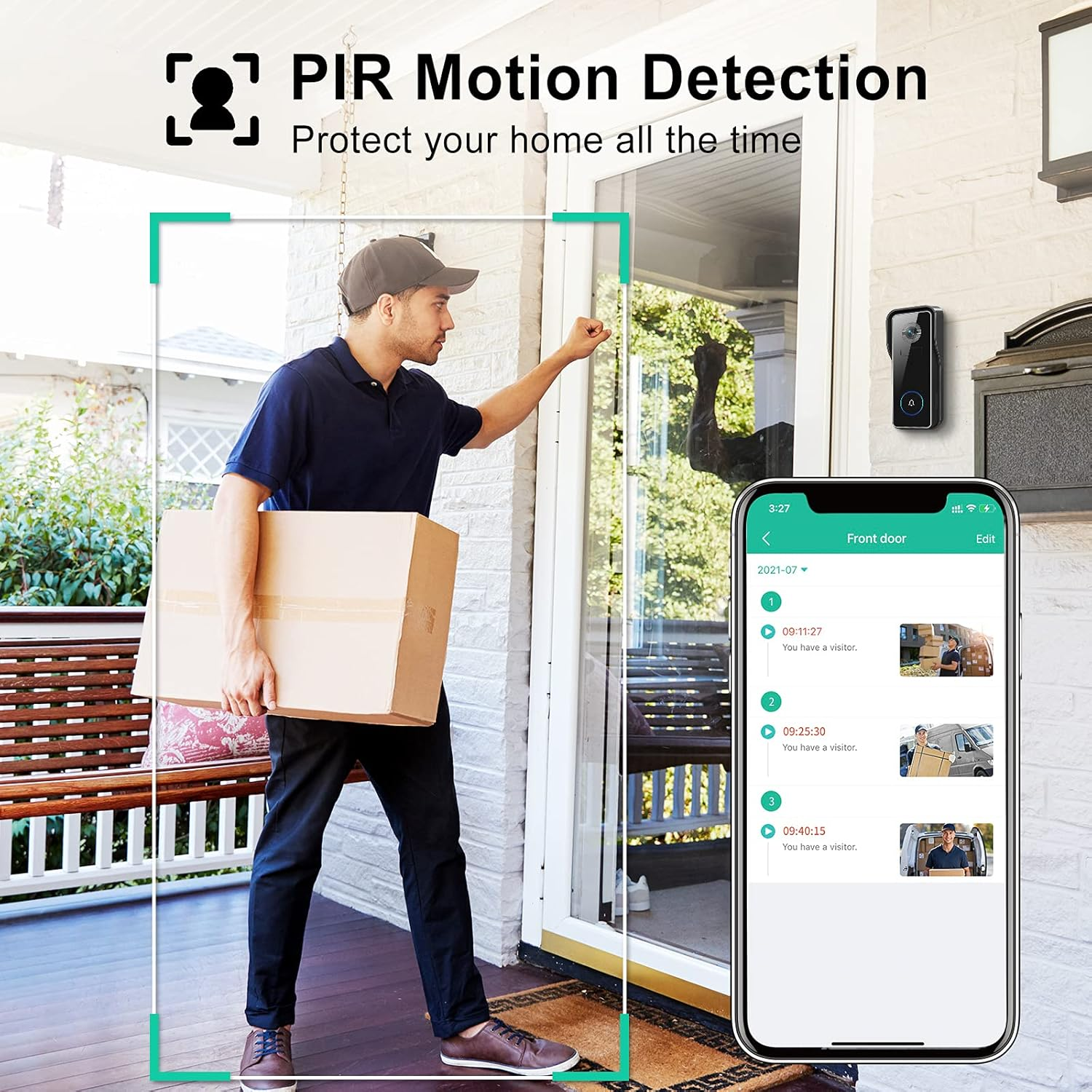 XTU Doorbell Camera with Chime - No Subscribe Video Doorbell - Two-Way Audio - PIR Motion Detection - IP66 Waterproof - Anti-Theft Alarm - Night Vision - 2.4Ghz Wi-Fi - Sd/Cloud Storage