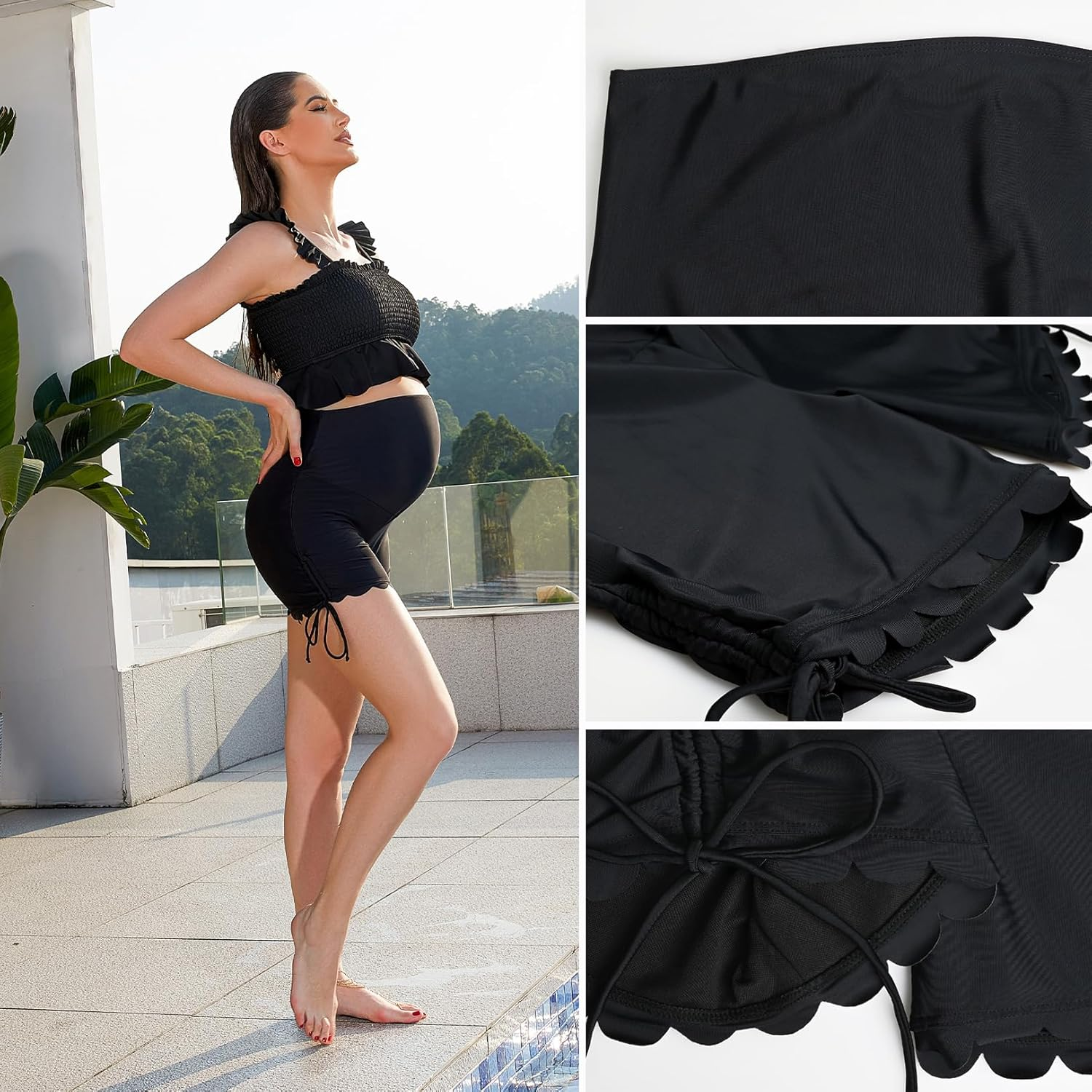 Bhome Maternity Swim Bottom High Waisted Maternity Swim Shorts Pregnant Swim Suit image number 2