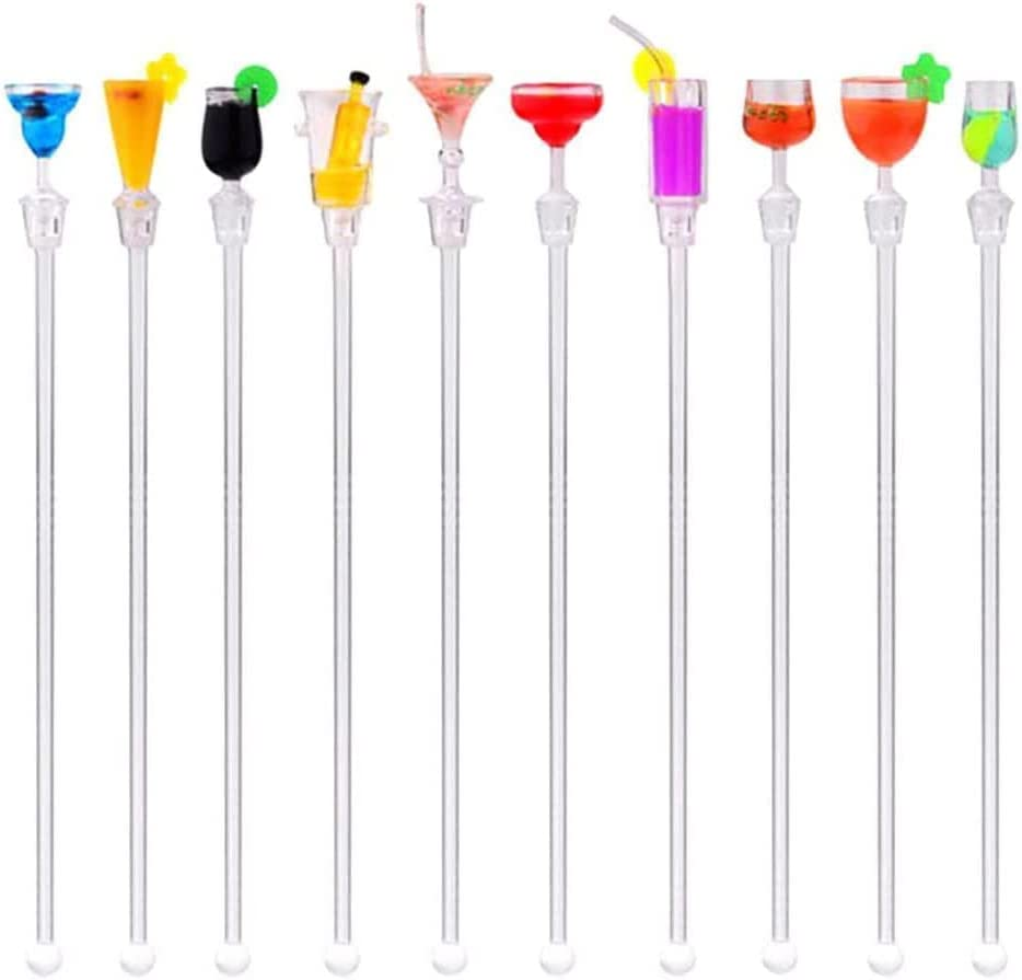 LALOCAPEYO 10 Pack Swizzle Sticks Acrylic Colorful Cocktail Drink Stirrer Clear Shafts for Chocolate Ice Tea Milk Juice for Bars Cafes Restaurants Home image number 1