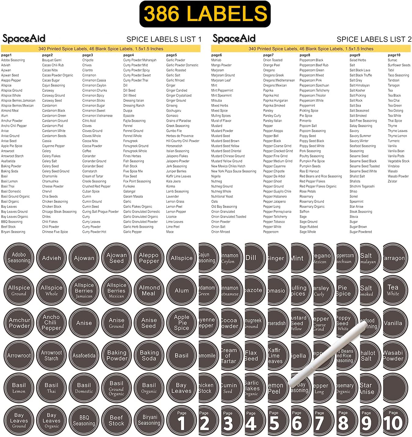 Spaceaid Spice Rack Organizer with 28 Spice Jars, 386 Spice Labels, Chalk Marker and Funnel Set for Cabinet, Countertop, Pantry, Cupboard or Door & Wall Mount - 28 Jars, 13.4" W &times; 10.8" H, Black image number 6