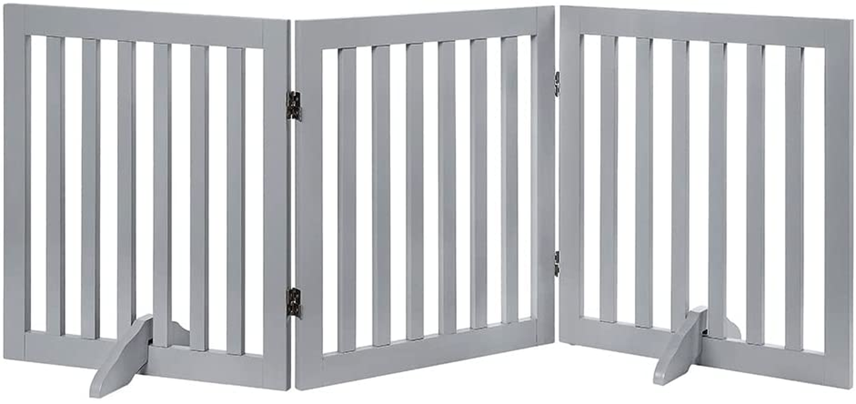 Unipaws Freestanding Wooden Dog Gate, Foldable Pet Gate with 2Pcs Support Feet Dog Barrier Indoor Pet Gate Panels for Stairs, Gray (51Cm Wx61Cm H) image number 5