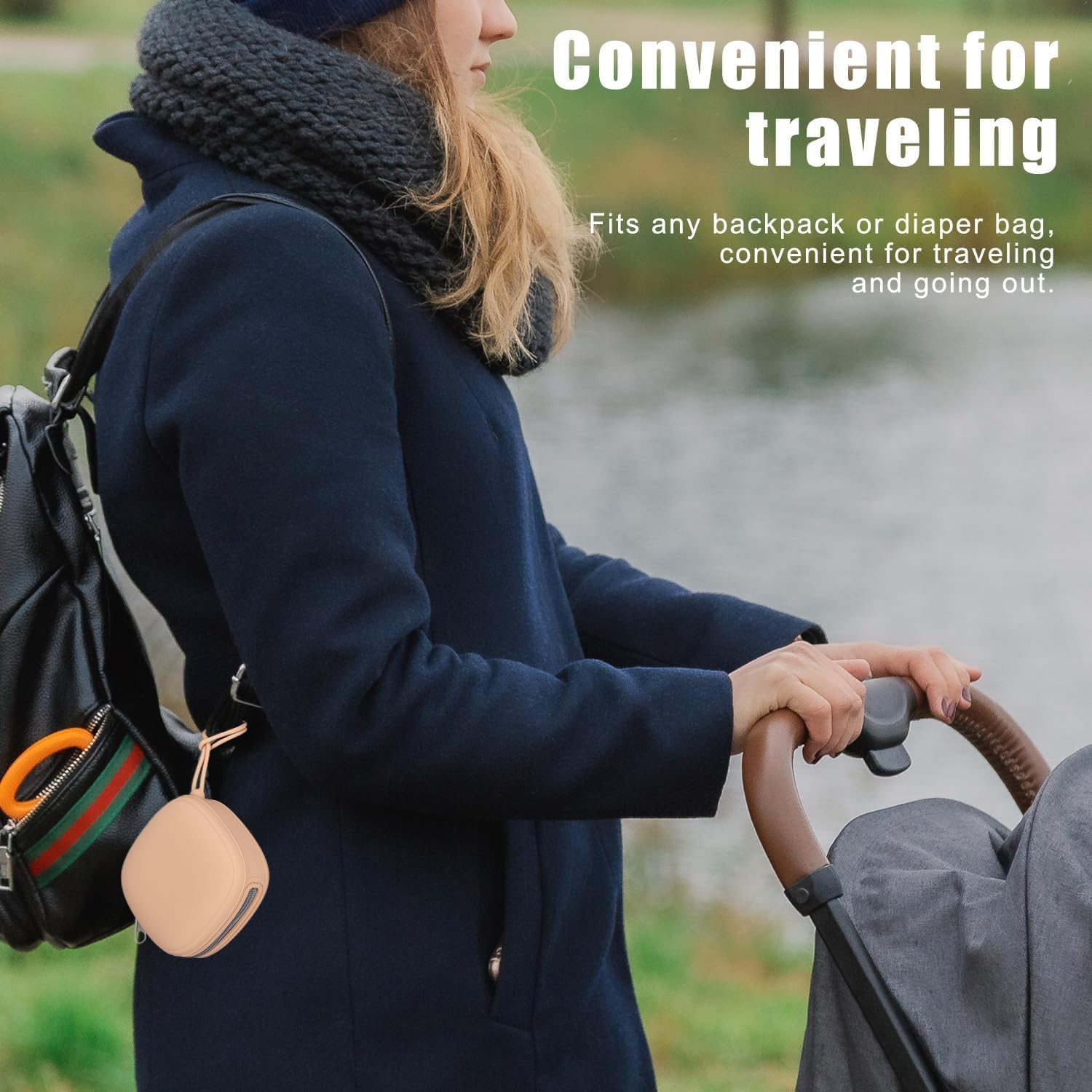 Swelive 2 Pack Silicone Pacifier Holder Case, Portable Pacifier Case for Diaper Bag, BPA Free Newborn Baby Pacifiers Silicone Pouch for Boys & Girls (Light Grey+Shifting Sand)