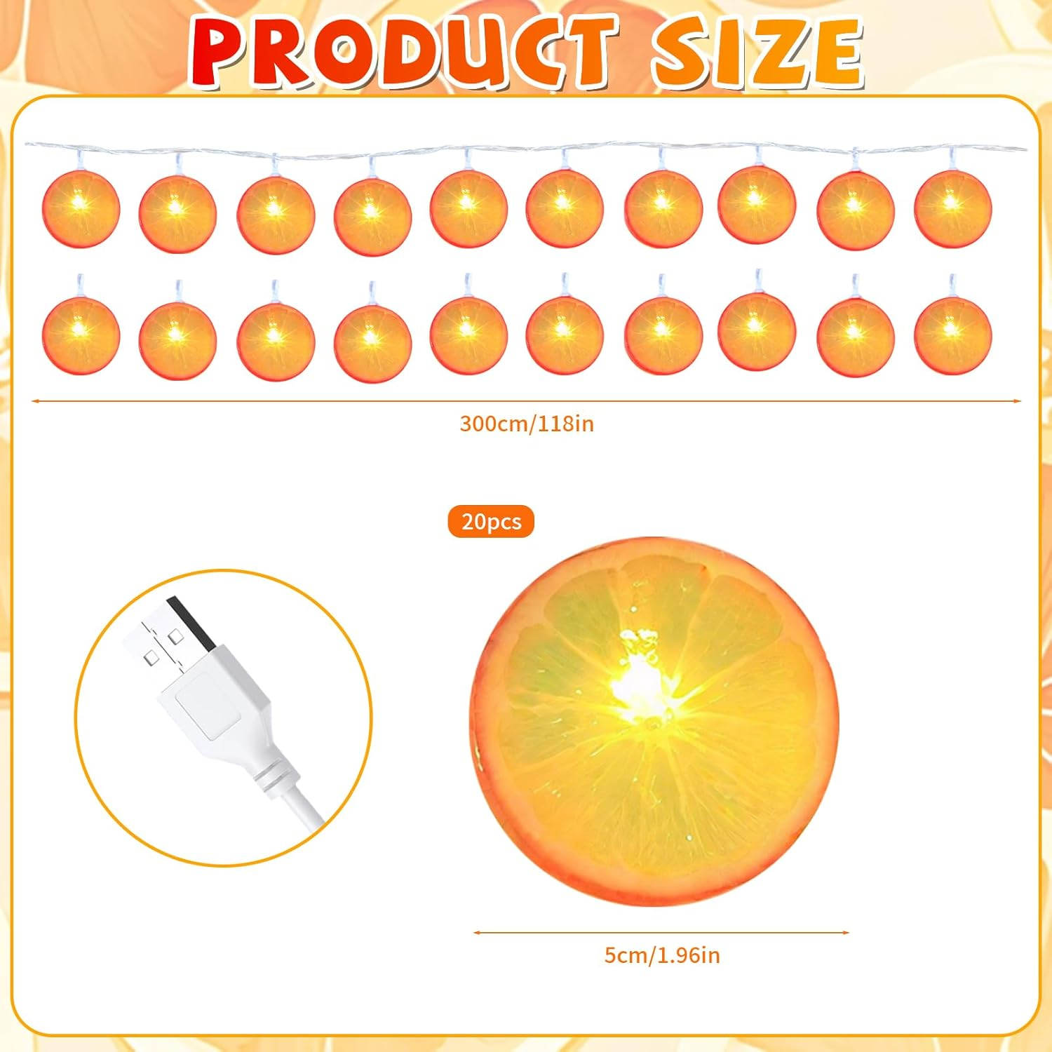 Taimeimao 3 M 20 LED Fairy Lights Orange, Lemon Decoration, Lemon Decoration Fairy Lights, Orange Slices Fairy Lights for Patio, Living Room, Bedroom, Party, Carnival, Indoor and Outdoor Use image number 4