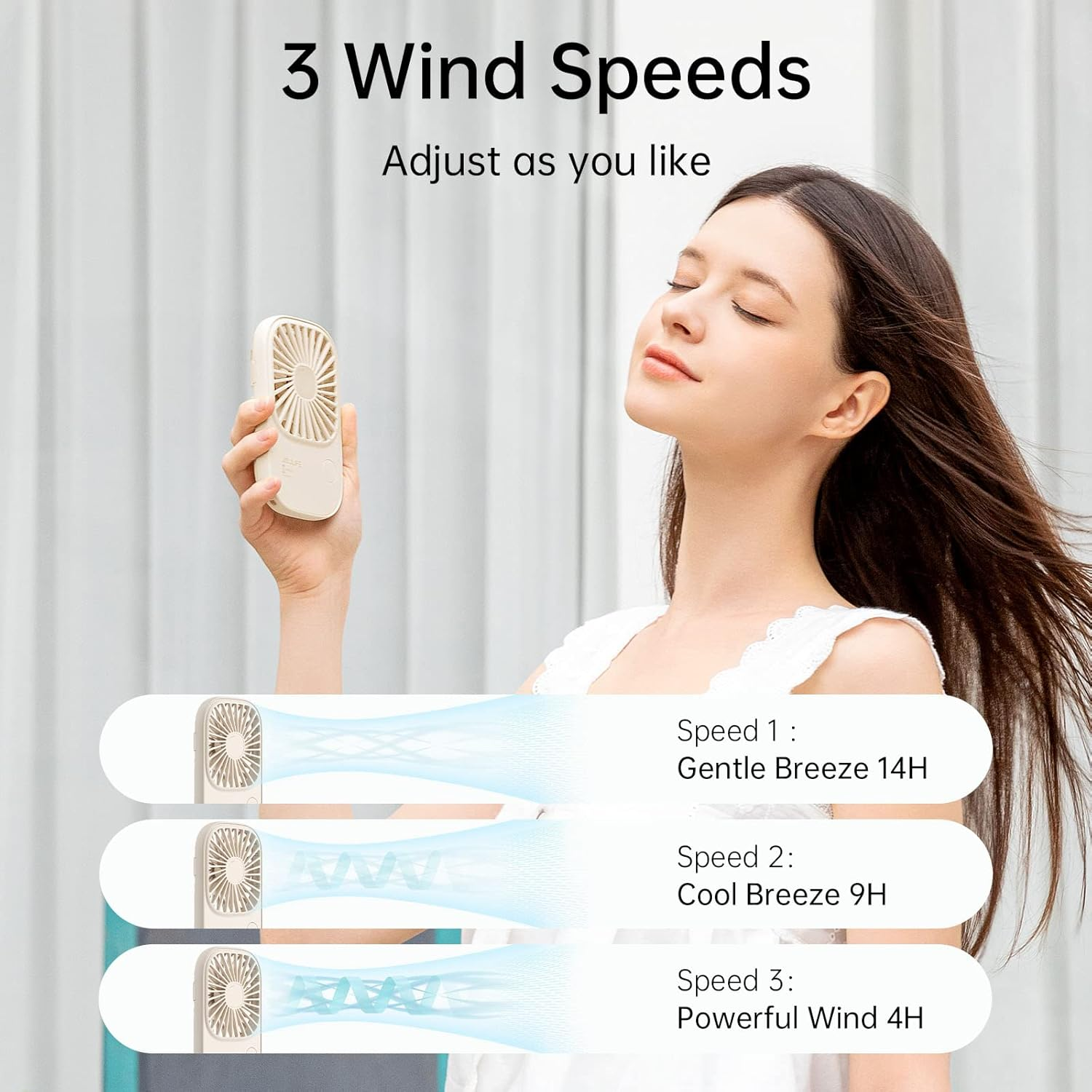 JISULIFE Handheld Mini Fan, Ultra Slim Portable Hand Fan, Small Personal Fan with Bracket, USB Rechargeable Pocket Fan with 3 Speeds, Battery Operated Eyelash Fan for Girls Kids Women Men Travel-Beige - Pink image number 4