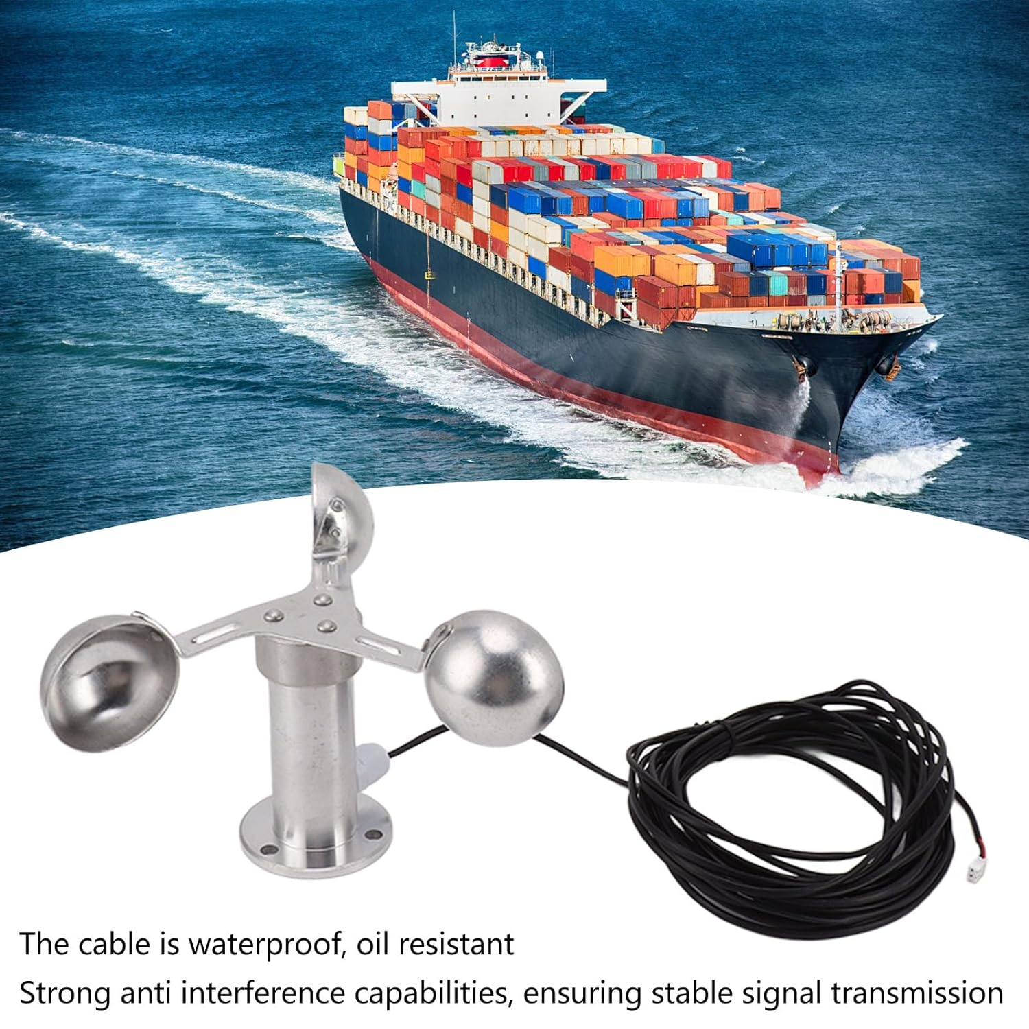 3 Cups Wind Speed Sensor Anemometer Monitoring Sensor - Aluminium Alloy Wind Speed Measurement Tool for Power Plants image number 2