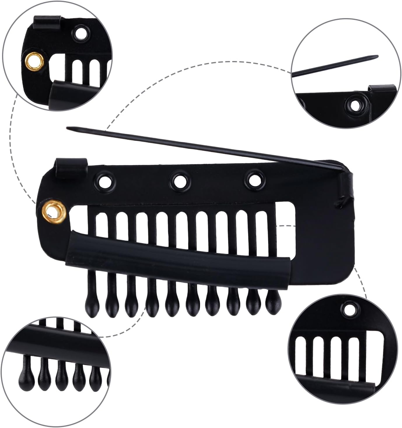 6Pcs Chunni Clip with Safety Pins Wig Clips to Secure Hair Accessories Hair Extension Clips for Dupatta, Hijab Indian Costume, with Rubber Snap to Easy Operate (Black) image number 6