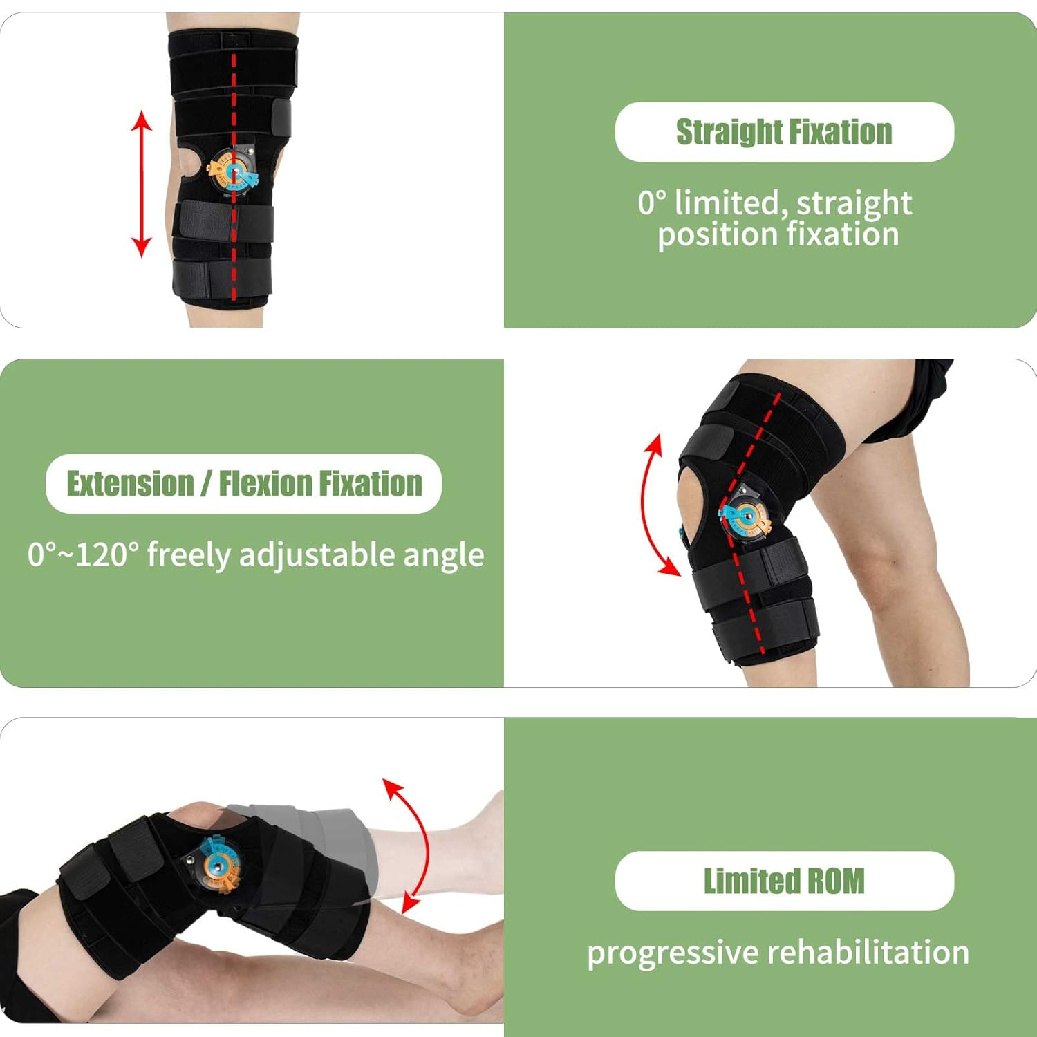 Hinged Knee Brace with Side Stabilizers ROM Knee Support Adjustable Knee Immobilizer for Knee Pain ACL MCL PCL Arthritis Meniscus Tear Post OP Recovery for Men and Women (L) image number 1