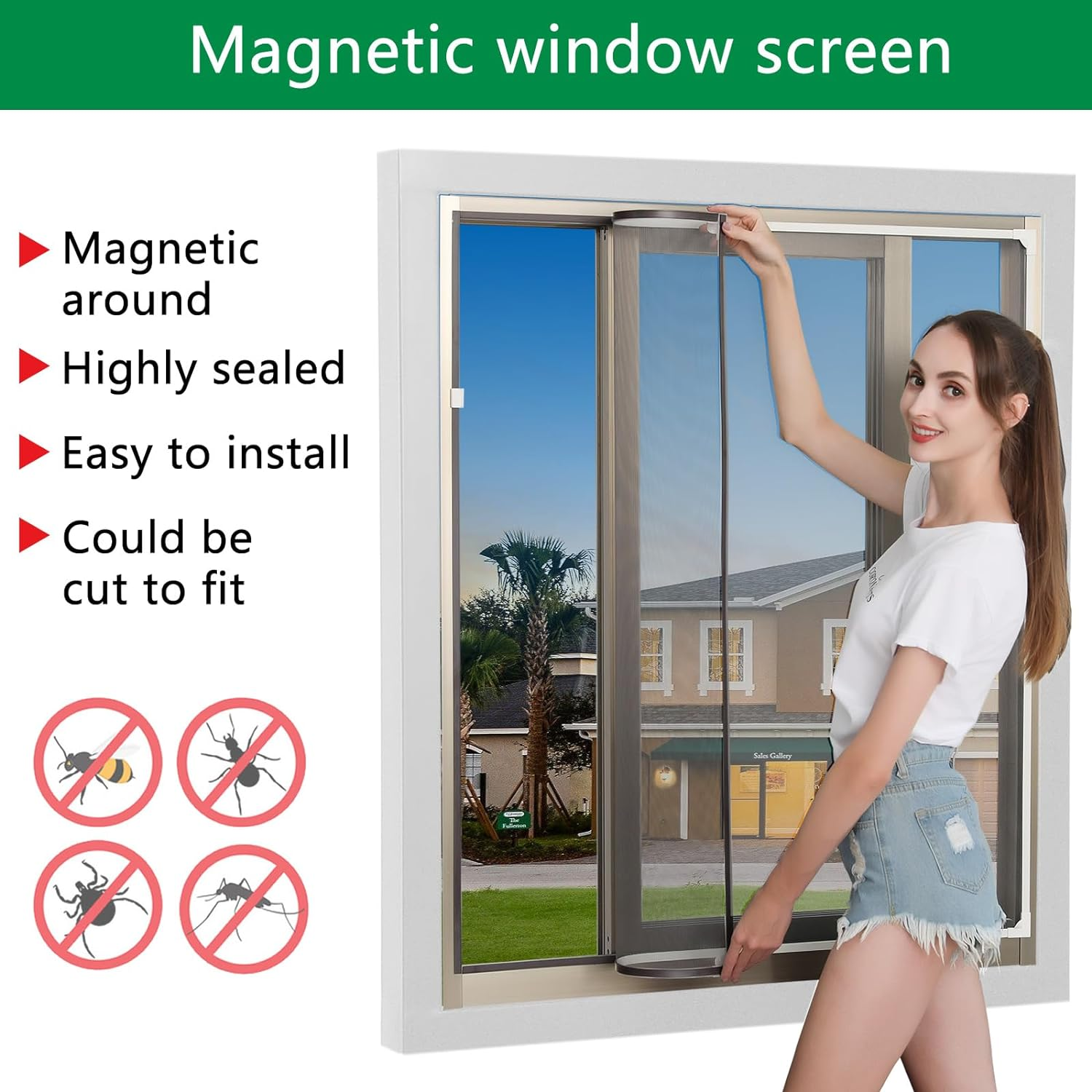 DIY Adjustable Magnetic Window Screen Max 56"X35"(143X89Cm) Fits Magnet Screen Mesh Easy Installation White Frame High Density Mesh image number 2