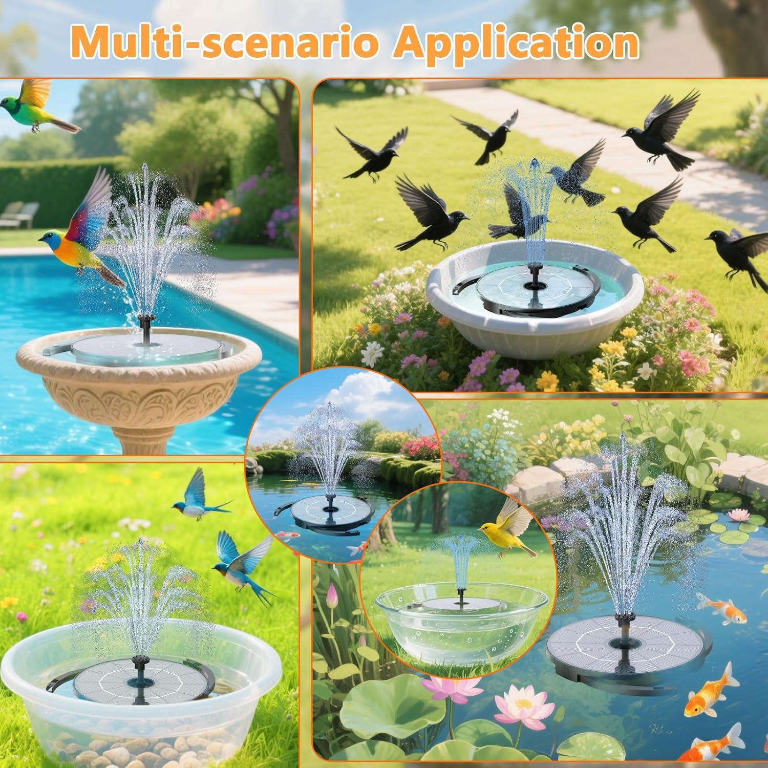 AISITIN 2.8W Solar Fountain Pump for Bird Bath Upgraded 2025, Floating Solar Powered Water Fountain Built-In 1000Mah Battery with 7 Nozzles & 3 Integrated Bracket for Bird Bath and Outdoor Garden image number 3