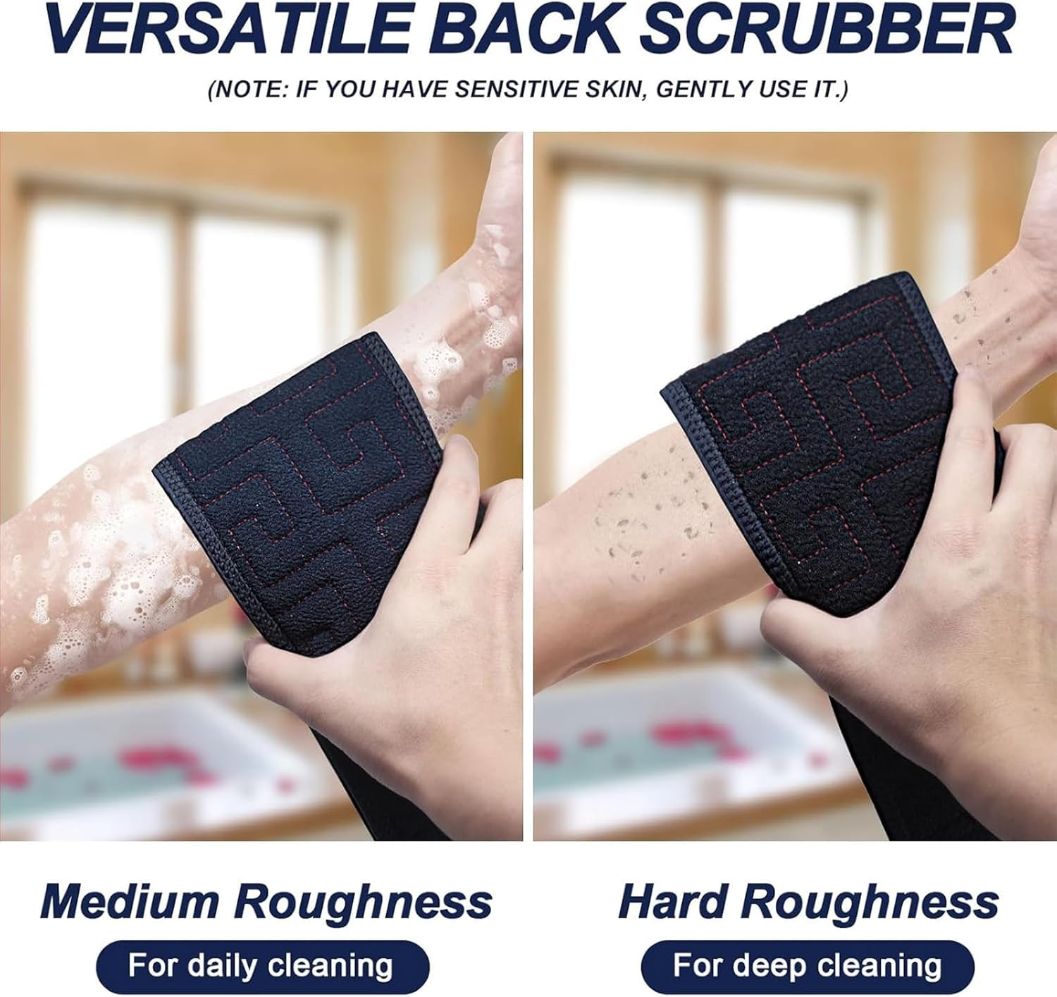 Body Scrubber，Back Scrubber，Long Exfoliating Back Scrubber for Shower, 34In Body Scrubber with Handles & Mitts, Double-Sided Black Mesh Scrubber for Deep Cleansing & Skin Exfoliation image number 4