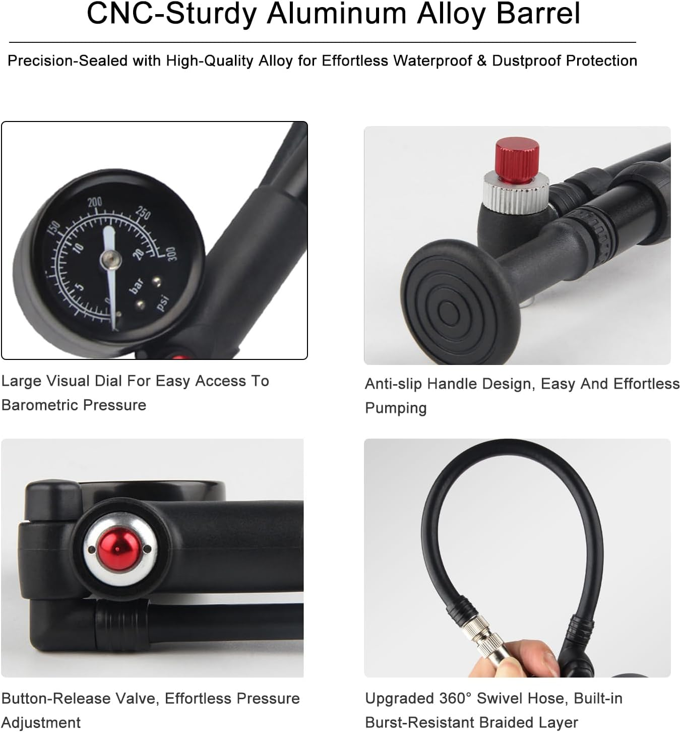 High-Pressure 300 PSI Bike Shock Pump, Bicycle Pump with Visual Dial, Front Fork & Rear Shock Suspension Portable Mini Pump with Air Bleed Button image number 2