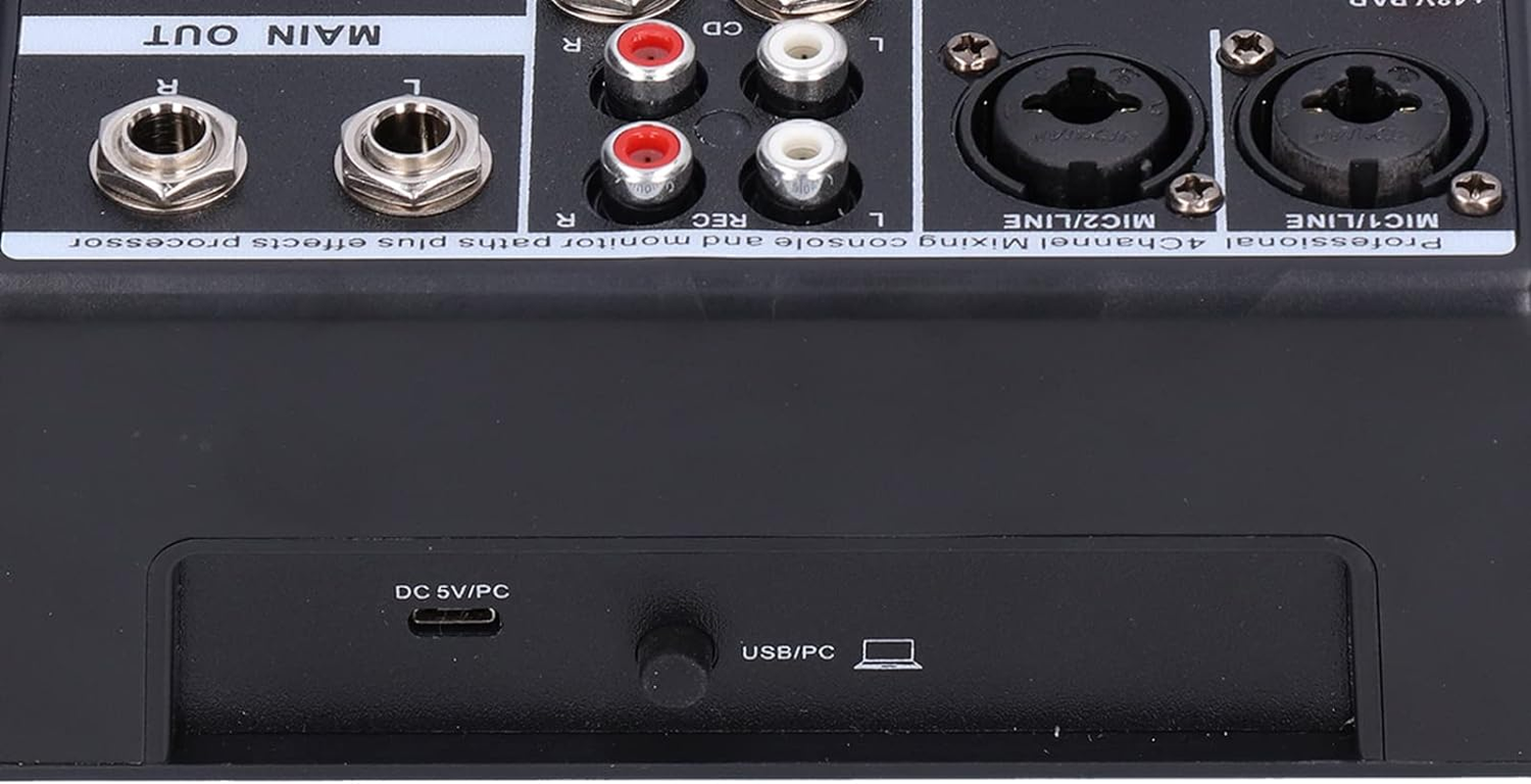 F4A Audio Live Mixer USB Interface Audio Mixer 4 Channel, Stereo DJ Sound Controller for Home Karaoke, USB Live Stage KTV, Soundcard for PC Recording