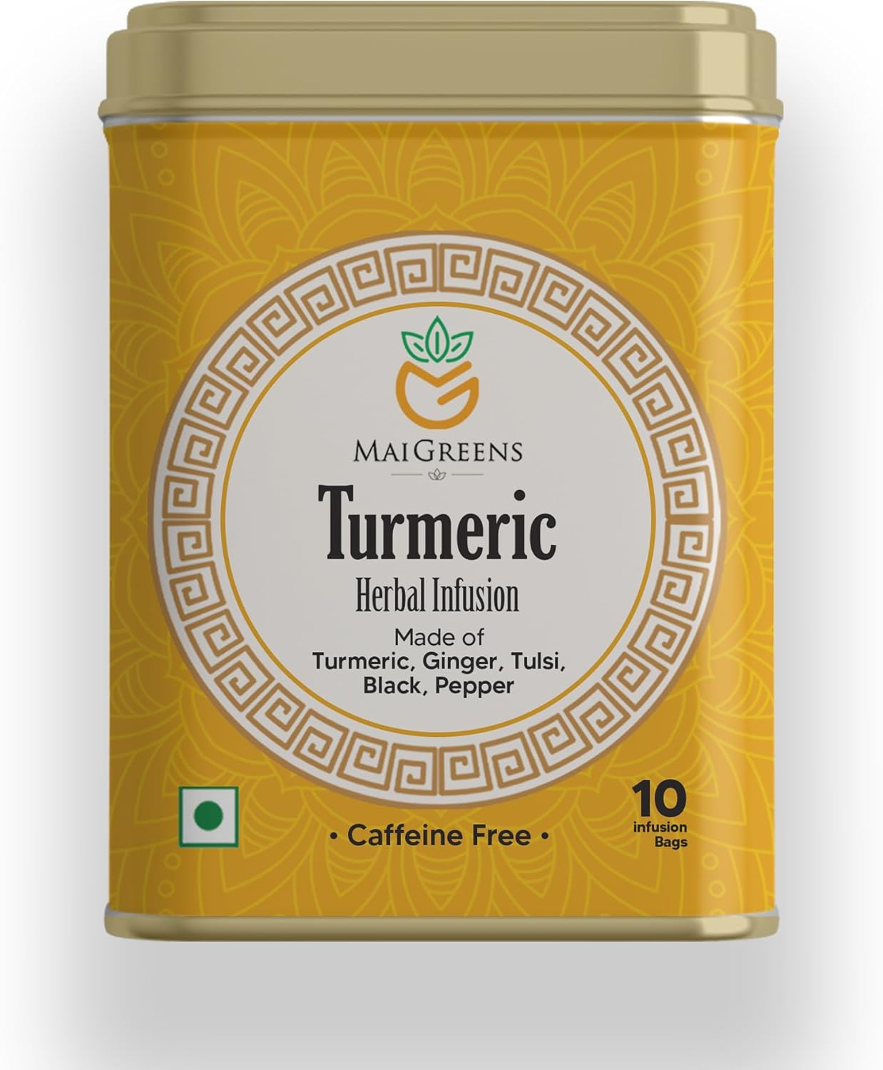 Mai Greens Turmeric Herbal Infusion &ndash; 10 PLA Pyramid Bags | Blend of Turmeric, Ginger, Tulsi & Black Pepper | Caffeine-Free | Anti-Inflammatory & Immune Support image number 1