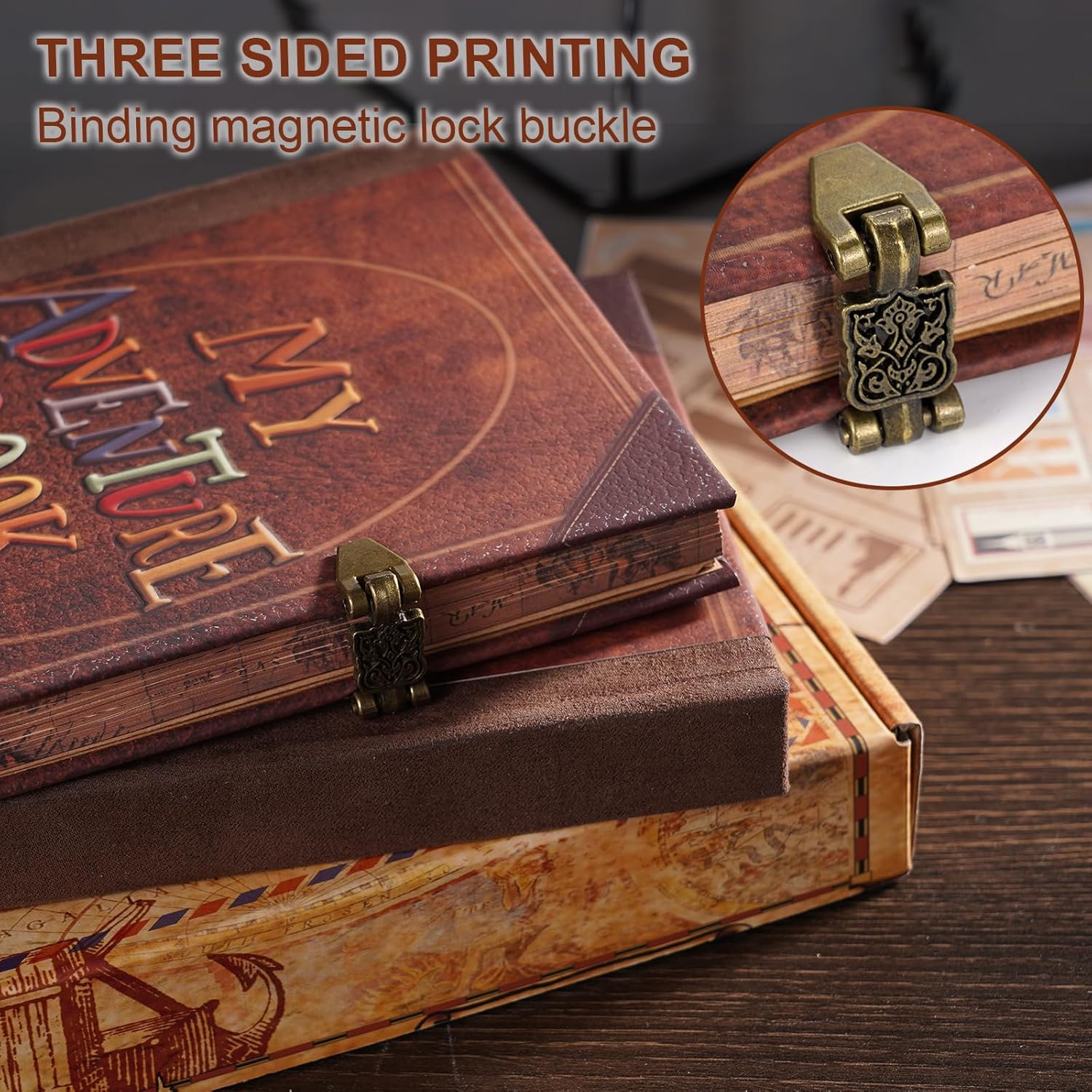 My Adventure Book Leather Scrapbook Photo Album - 164 Acid-Free Pages, Vintage Travel Journal for Anniversaries, Vacations & Date Nights, Pocket-Sized Memory Book, Gift for Couples, Him & Her