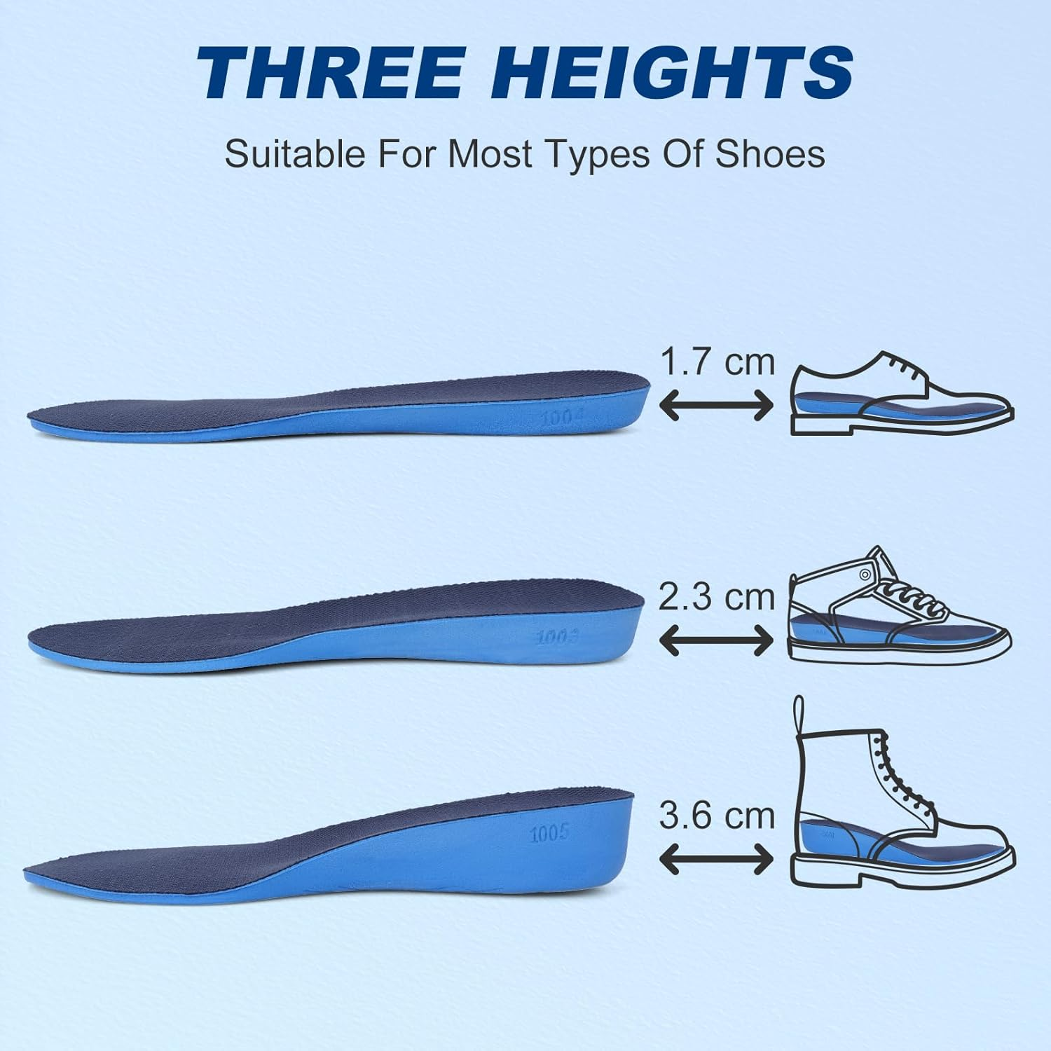 Height Increase Insole Heel Lift Taller Inserts Instant Adjustable Raise the Height with Comfortable Breathable and Reduces Foot Pressure for Women and Men (L, 2.3 Cm) image number 1