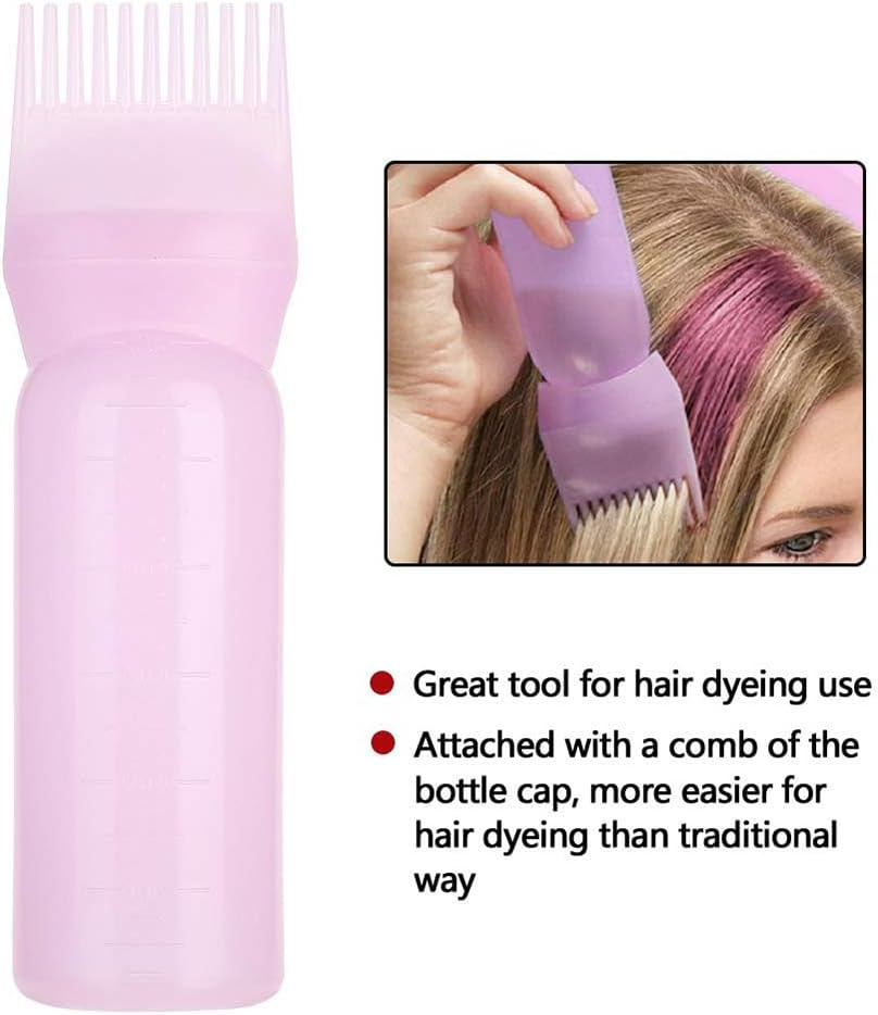 1 Pcs Root Comb Applicator Bottle 6 Ounce Hair Oil Applicator, Applicator Bottle for Hair Dye Applicator Bottle with Graduated Scale (Pink) image number 2