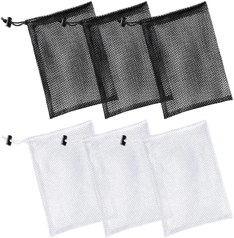 Oruola 6Pcs Small Mesh Laundry Bags with Cord Lock - Drawstring Bags (3 Black, 3 White)
