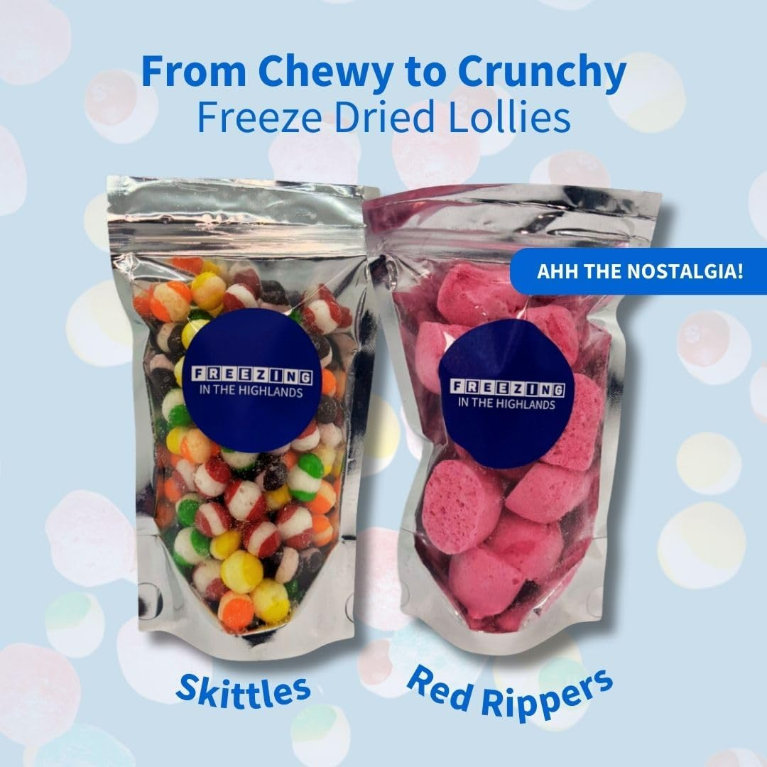 Freezing in the Highlands Freeze Dried Candy &ndash; Delicious 2-Pack Assorted Freeze Dried Lollies &ndash; Variety Pack Freeze Dry Candy Includes Skittles & Red Ripperz image number 1