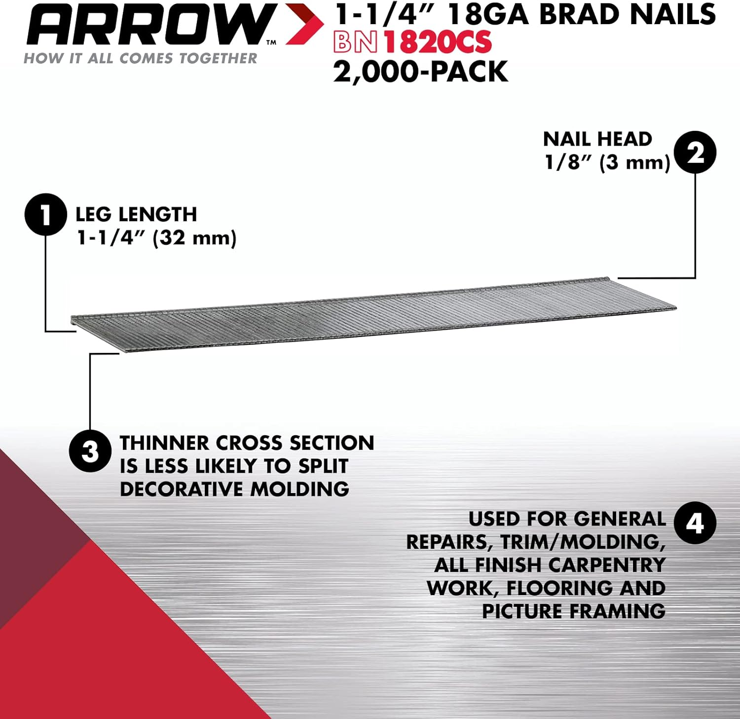 Arrow Brad Nails 1000 Pieces, 32 Mm Length image number 5