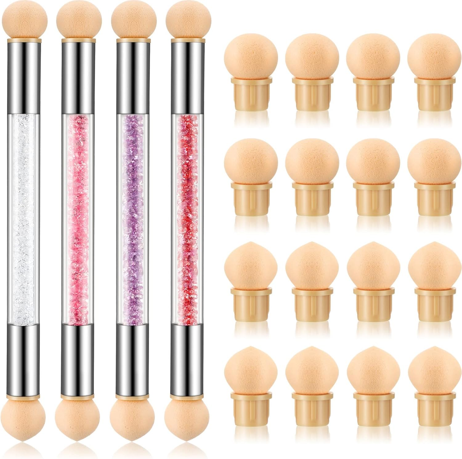 4 Pieces Nail Art Sponge Ombre Sponge Nail Brush Gradient Nail Brush Double Head Sponge Nail Art Tool with 16 Pieces Replacement Head for Nail Art Manicure(Pink, White)