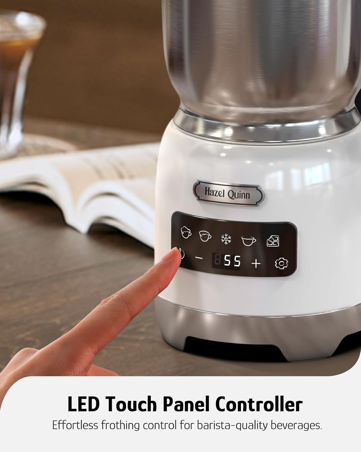 Hazel Quinn 400Ml Automatic Milk Frother & Steamer 5-In-1 Hot & Cold Froth Maker with Detachable Jug, LED Touch Control & Dishwasher Safe Pearl White image number 1