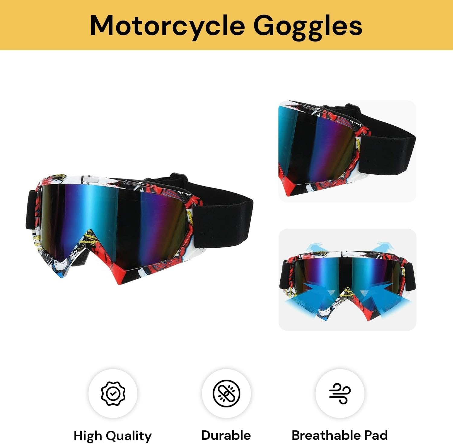 EZONEDEAL ATV Goggles Dirt Bike Goggles Motorcycle Motocross Goggles for Men Women, Bike Riding Goggles, anti UV Dustproof anti Fog Racing Skiing Goggles, Offroad Riding Goggles image number 4