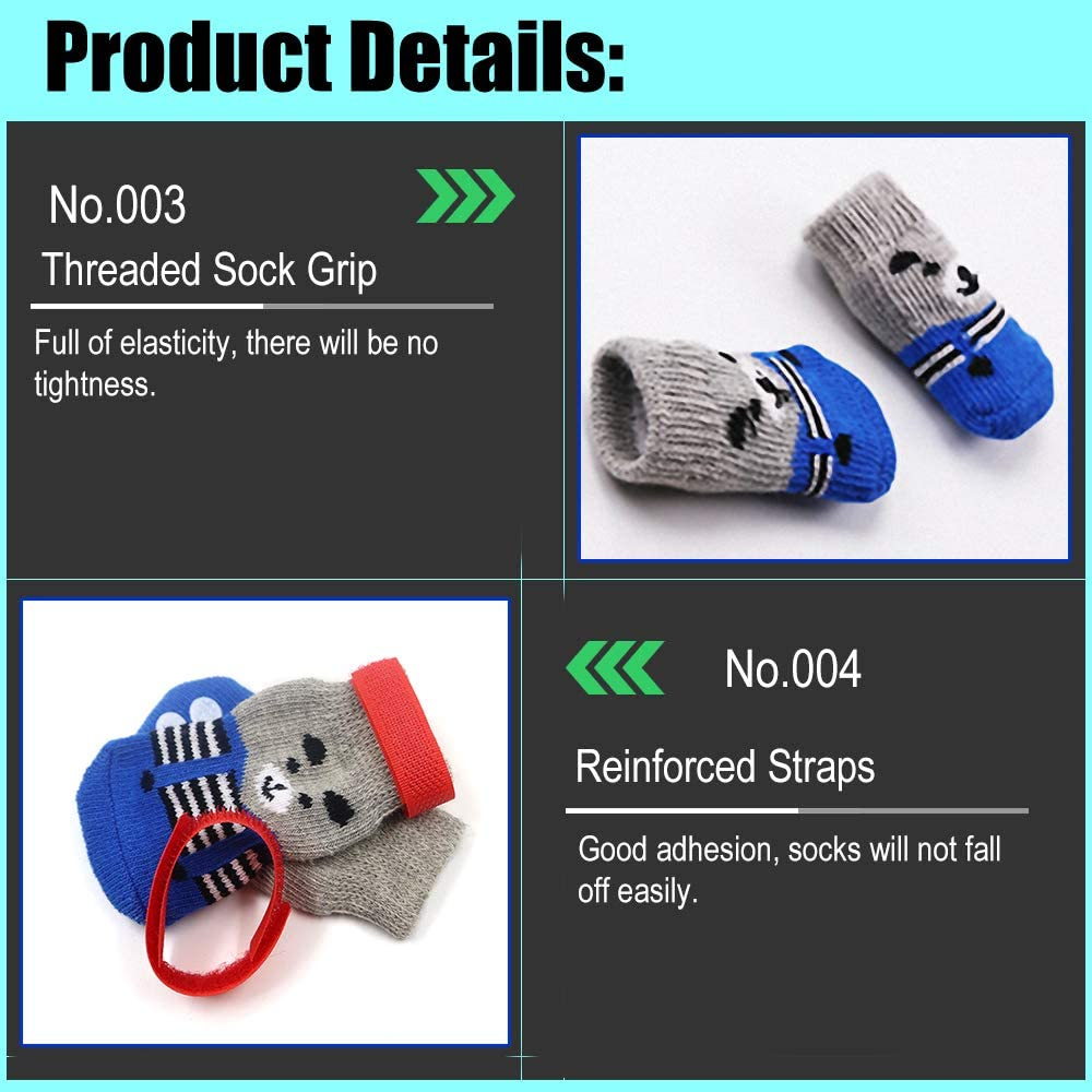 4 Pairs Anti-Slip Dog Socks&Cat Socks with Rubber Reinforcement and 8 Small Straps, Pet Paw Protector for Hardwood Floors, Indoor Wear Style 2(S) image number 6