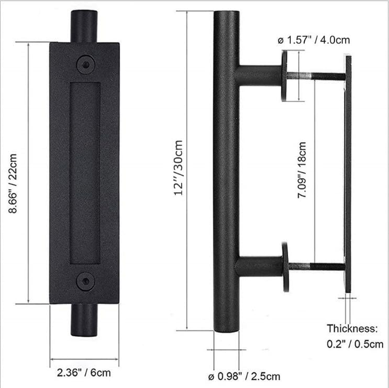 ZONADA Solid Stainless Steel Door Handle, 28Cm round Sliding Barn Door Handle, Pull and Flush Set Single round Handle Hardware -Black image number 3