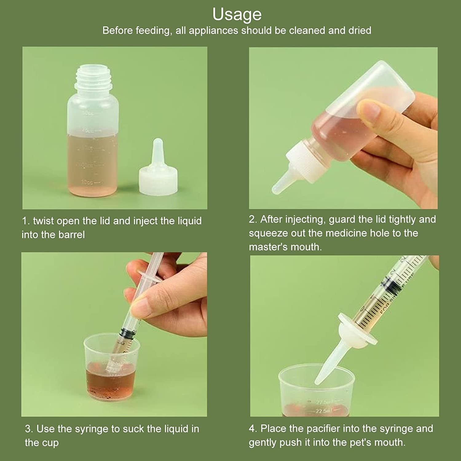 Newborn Pet Nursing Bottles Set with 5 Pacifiers, Pet Feeding Artificial Bottles Kit, Pet Pill Tablet Feeders Tools Suitable for Newborn Puppies, Kittens, Rabbits, Squirrels and Other Small Animals image number 4