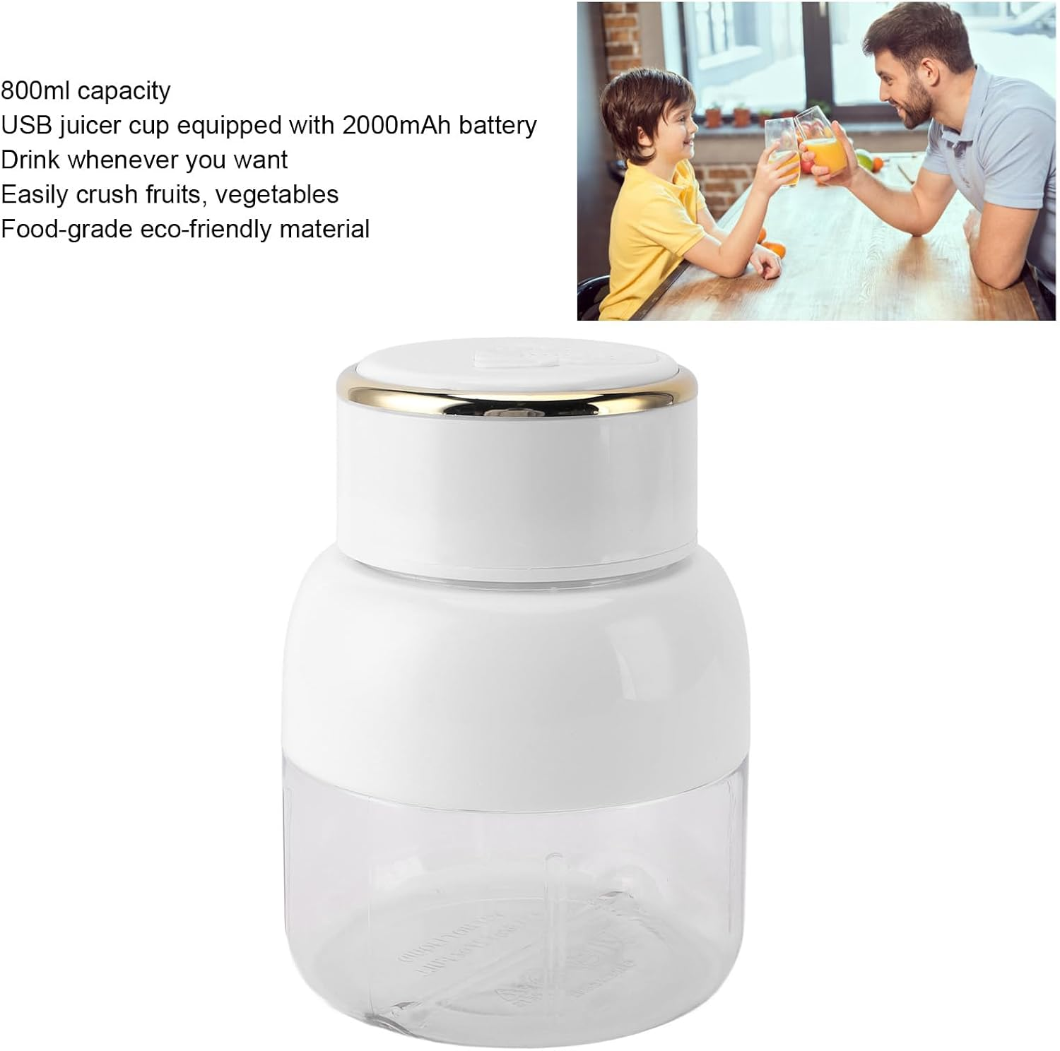 Portable Mixer, 800 Ml USB Rechargeable Mixer in Personal Size with Straw, Small Fruit Juice Cup, Mini Mixer for on the Go for Sports Travel (White) image number 1