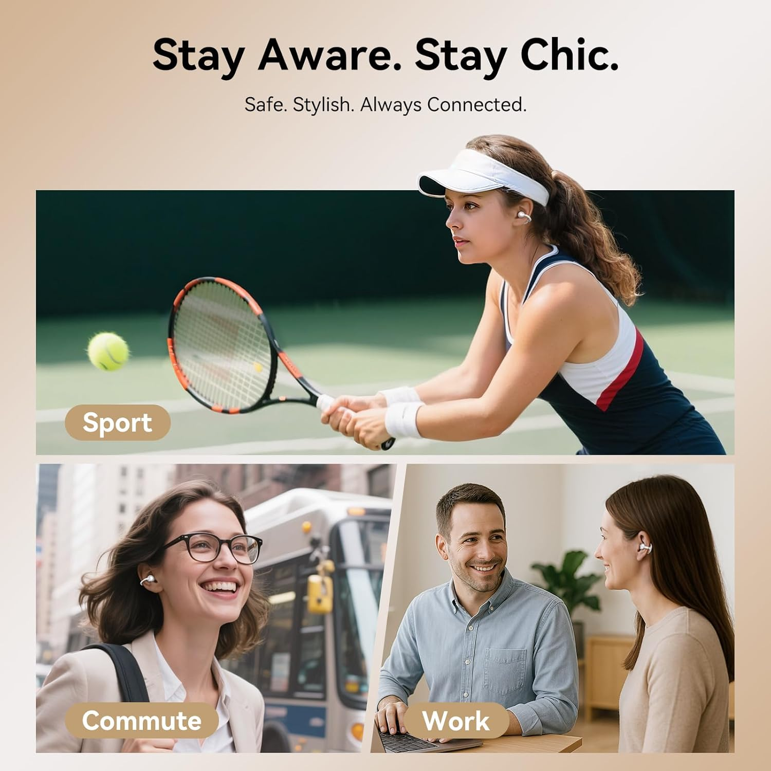 Kinglucky Clip-On Earbuds Comfortable Fit & Crystal-Clear Sound, 40H Playtime Open Ear Buds Bluetooth 5.4 Wireless Headphones for Women Ideal for Small Ears,Sports,Workouts,Glasses White image number 3