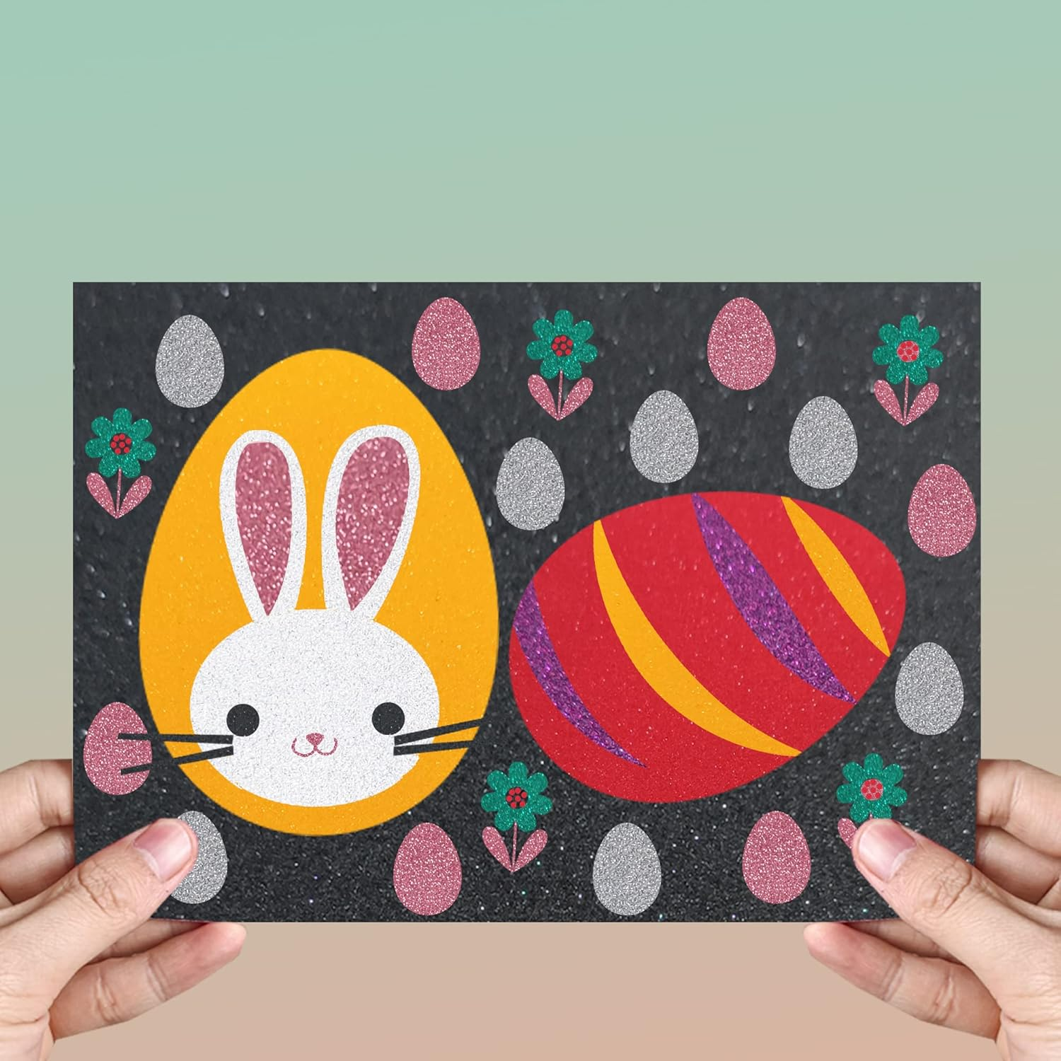 SALEMAR Green Sticky Glitter Foam Sheets for Craft, 10 Packs Thick Self-Adhesive Sparkle EVA Paper Stickers for School Projects, 30 X 20Cm