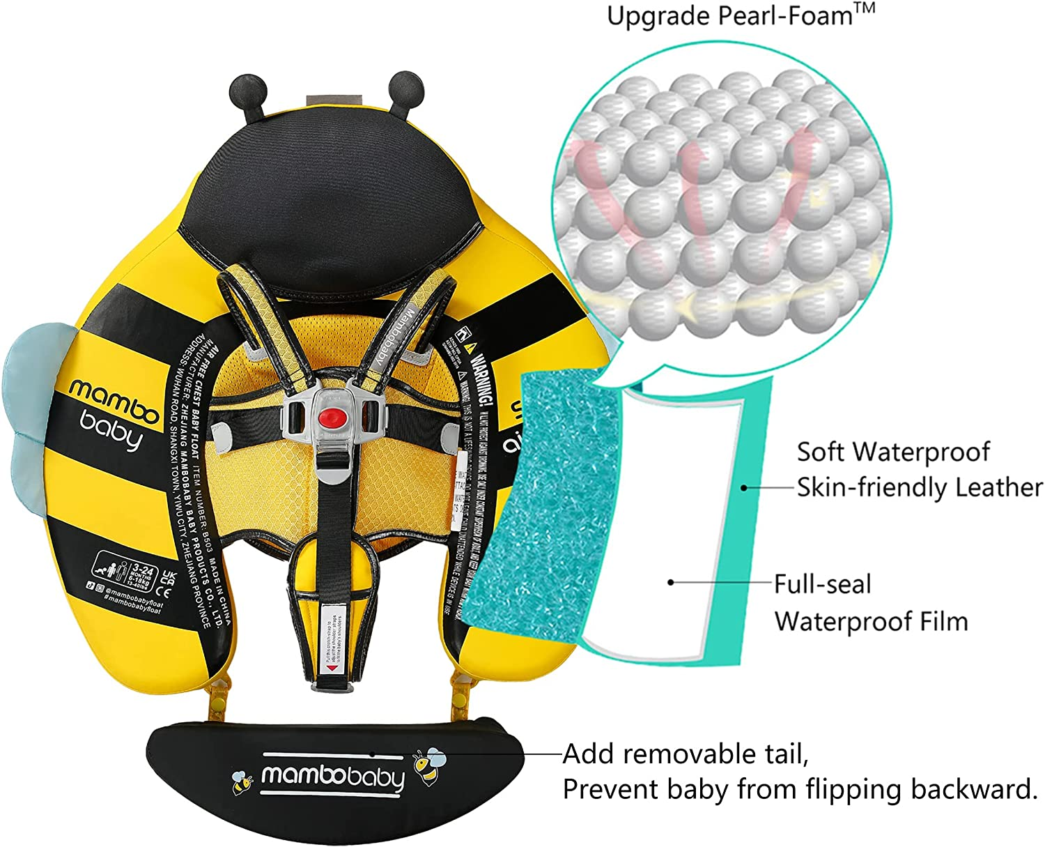 Baby Swim Float with Canopy Solid Pool Infant Swim Trainer Swimming Training Lying Air Free Water Floats Non-Inflatable Waist Swim Ring for Toddlers - Crab image number 6