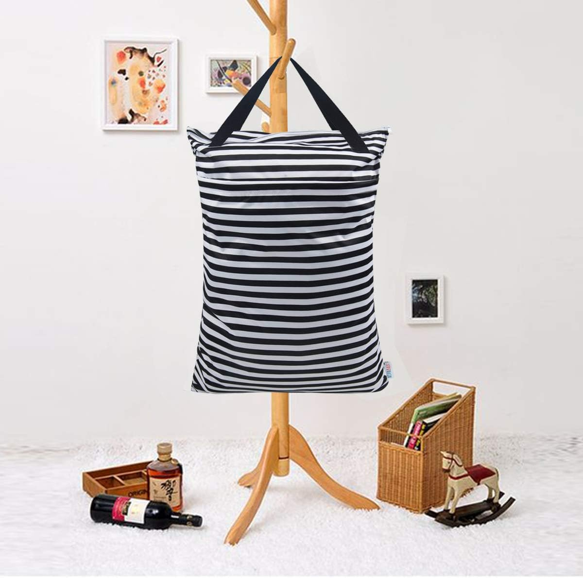 ALVABABY 2 Pack Large Wet Dry Bag Waterproof Hanging Cloth Diaper with Double Zippered Pockets 25X18 Inches HL-WB01H001-AU1 image number 5