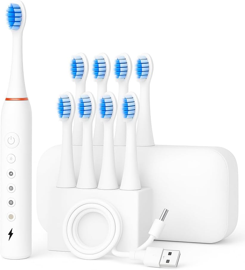 HOMARA - Electric Toothbrush for Adults & Kids &ndash; Rechargeable Sonic Toothbrush with 8 Brush Heads, 5 Cleaning Modes, 40,000 VPM, 30-Day Battery, Timer, Waterproof, Travel Case Included. image number 2