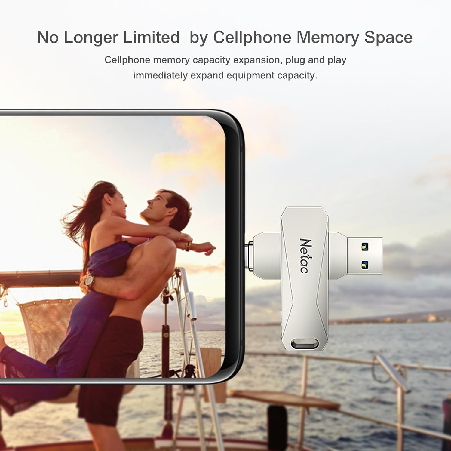 Netac U782C 64GB USB Memory 2In1 USB 3.1/3.0 and Type-C External Flash Drive High-Capacity Small 360&deg;Rotatable for Smartphones Mac Windows PC Pad Compatible Portable Alloy image number 5