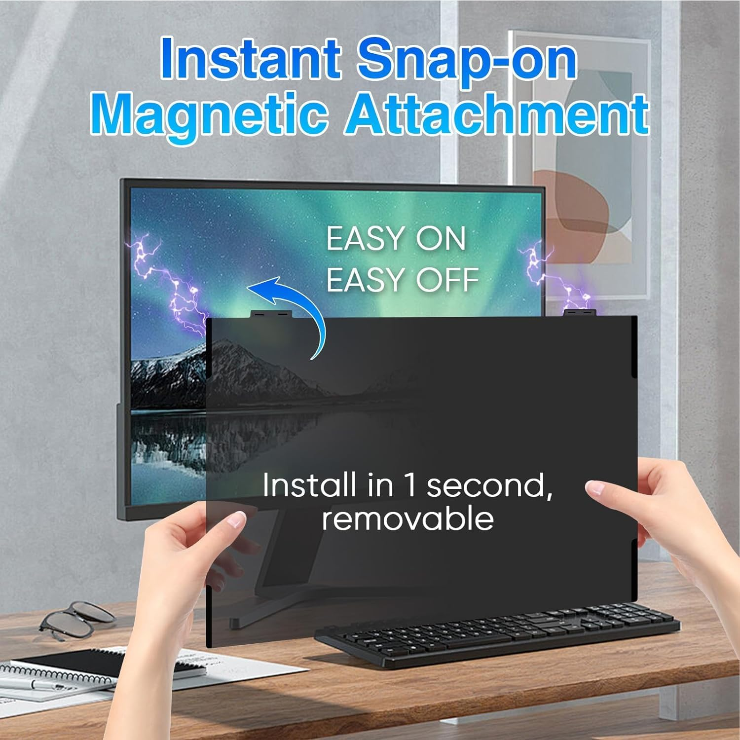 Magnetic 23.6 Inch Computer Screen Privacy Shield, Privacy Screen Filter for Frameless Monitor Widescreen 16:9 Aspect Ratio, Blue Light Protector, Anti-Spy & Anti-Scratch (23.6 Inch) image number 2