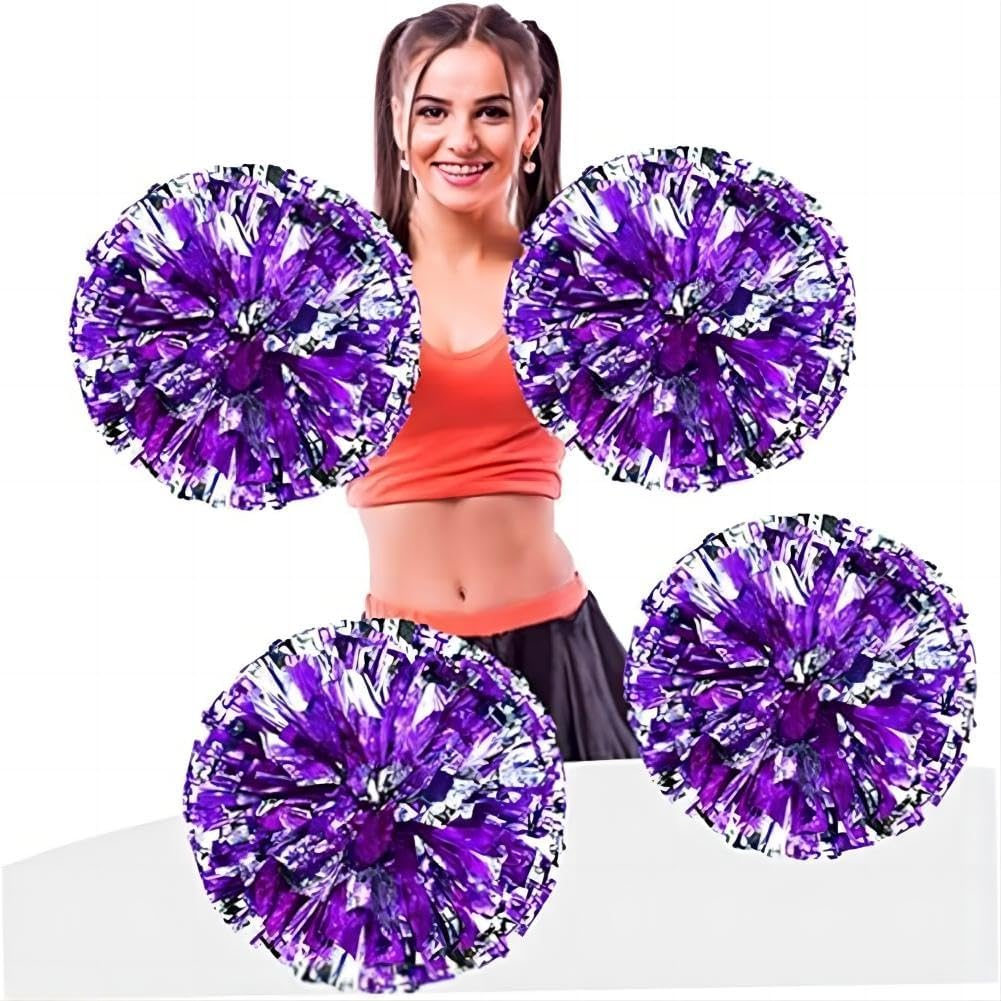 Cheerleading Pom with Handle Bulk Metallic Foil Plastic 4PCS Poms Sports Dance Cheer Pompoms Cheering Squad Poms for Kids Adults Team Game Party image number 3