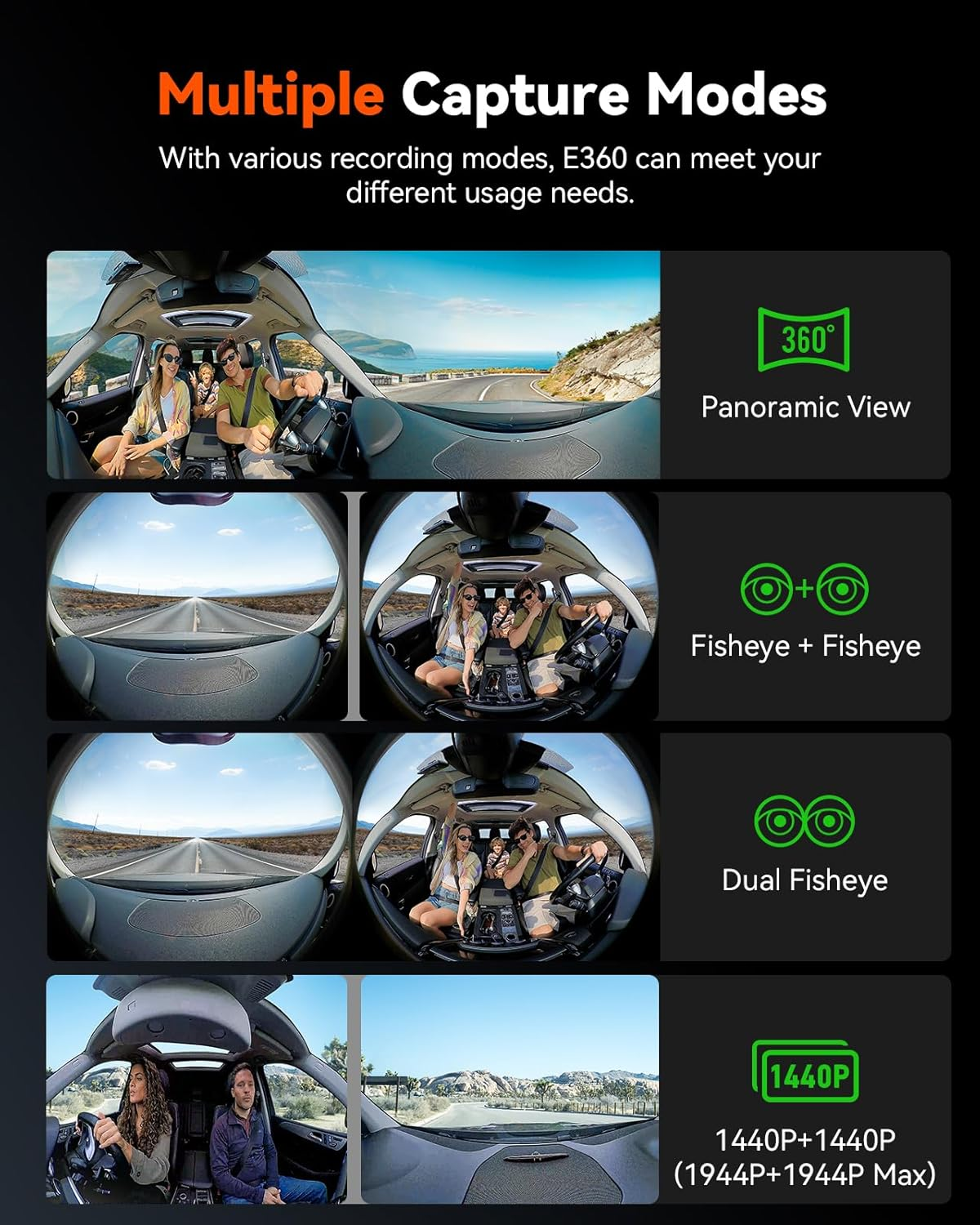Vantrue E360 5.2K 360&deg; Panoramic Dash Cam, 5Ghz Wifi&Gps, Dual STARVIS 2, HDR,8 IR Night Vision, Front and inside Dash Camera, Voice Control, Touchscreen, 24/7 Buffered Parking Mode, Support 512GB Max image number 2