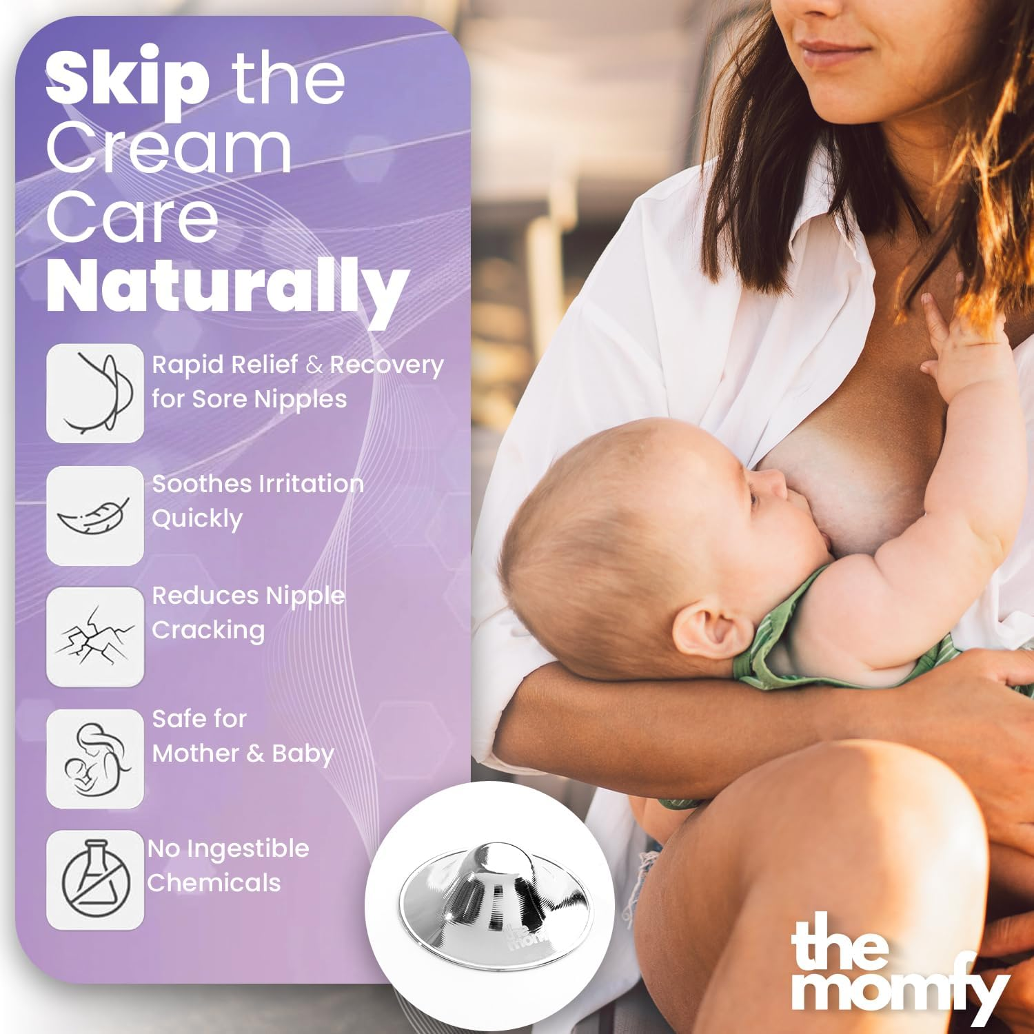 Silver Nursing Cups, Silver Nipple Shields - Trilaminated Protective Breast Shields for Breastfeeding, Dermatologically Tested | Nickel Free | Free Storage Pouch image number 4