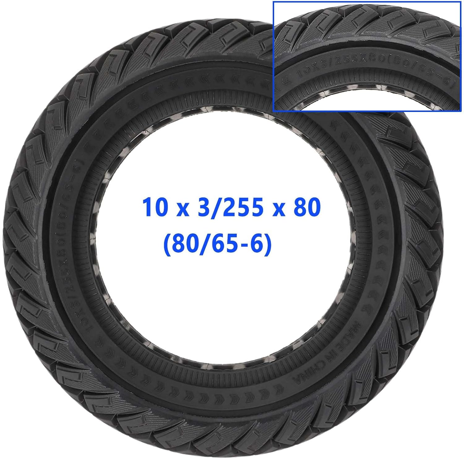 10 Inch Scooter Solid Tyres, Electric Scooter Solid Rubber Tyres 10 X 3/255 X 80 (80/65-6) Replacement Tyres for Zero 10X / Kaabo Wolf Warrior X/MANTIS 10, Front/Rear Scooter Solid Tyres (2 Pieces image number 4