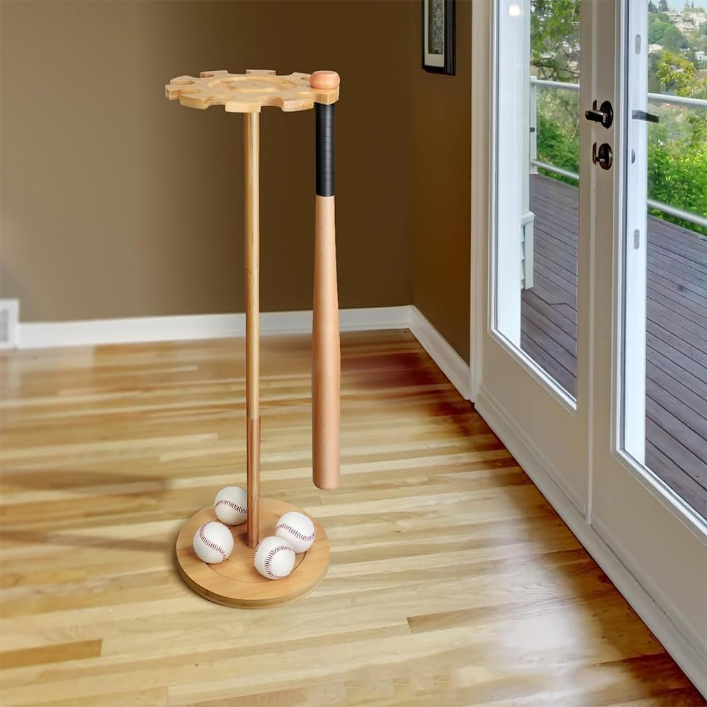 Baseball Bat Storage Organizer,Solid Wood Baseball Bat Stand,Wall Mounted Wood Rack for Baseball Memorabilia,Rustic Wooden round Softball Sport Equipment Hanger Organizer,Accommodate 10 Baseball Bats image number 3