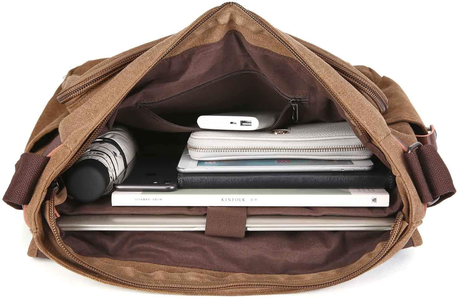 Practical Design Men'S Canvas Shoulder Messenger Bag Casual Laptop Cross-Body Sling Bag Satchel Bag for 15.6 Inch Laptop Large Size - Black image number 7