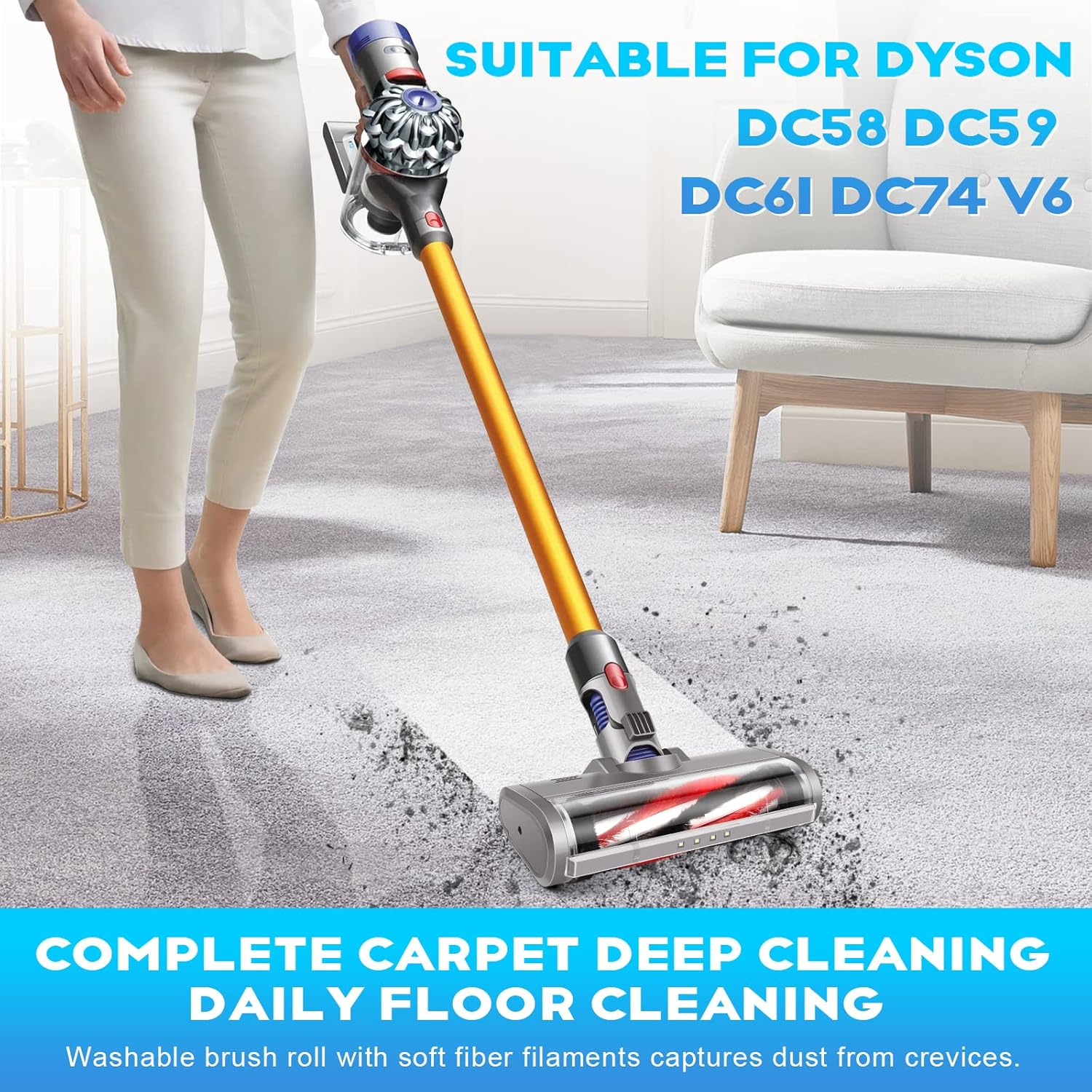 Vacuum Cleaner Head for Dyson V6 Head DC58 DC61 DC62 DC74 V6 Absolute/Animal Fluffy Vacuum Cleaner Brush Specially Designed for Carpet Cleaning image number 1