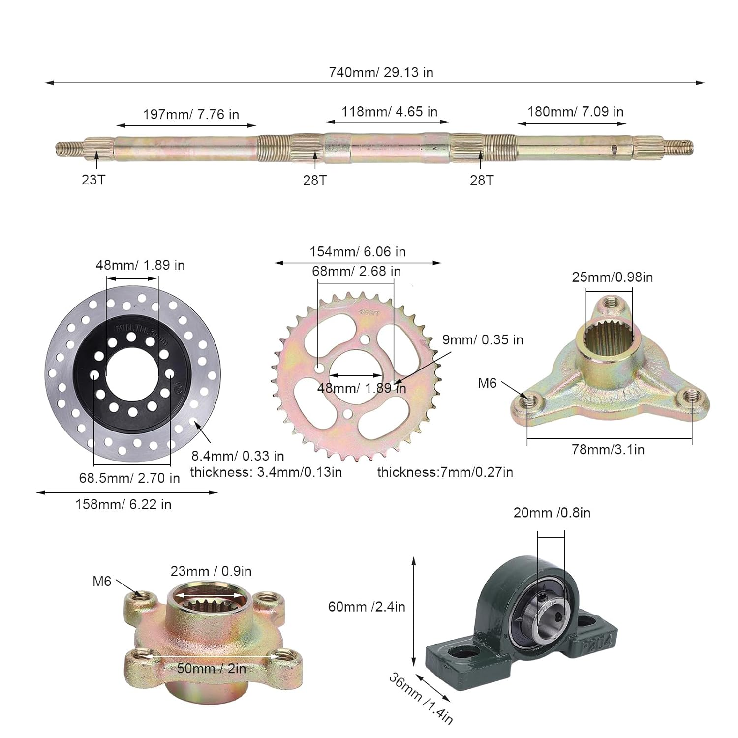 Go Kart Rear Axle Kit, 24 Inch Heavy Duty Sprocket Brake Disc Base Rear Axle Assembly Set for 50 to 150 DIY Rebuilt Atvs Quads and Drift Trikes, Dependable and Practical image number 4